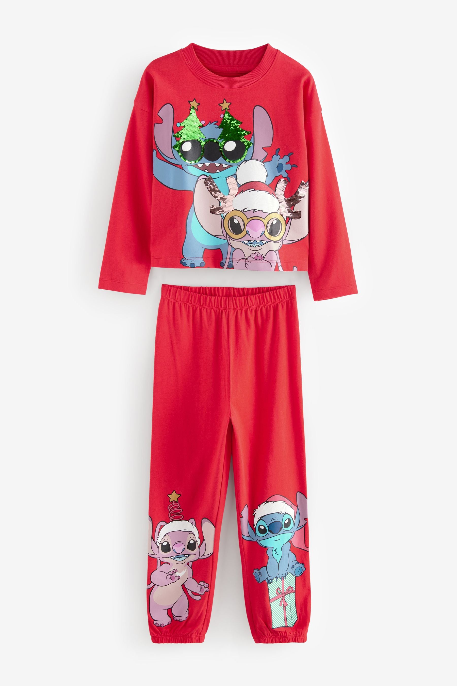 Red License Lilo and Stitch Christmas 100% Cotton Pyjamas (3-14yrs)