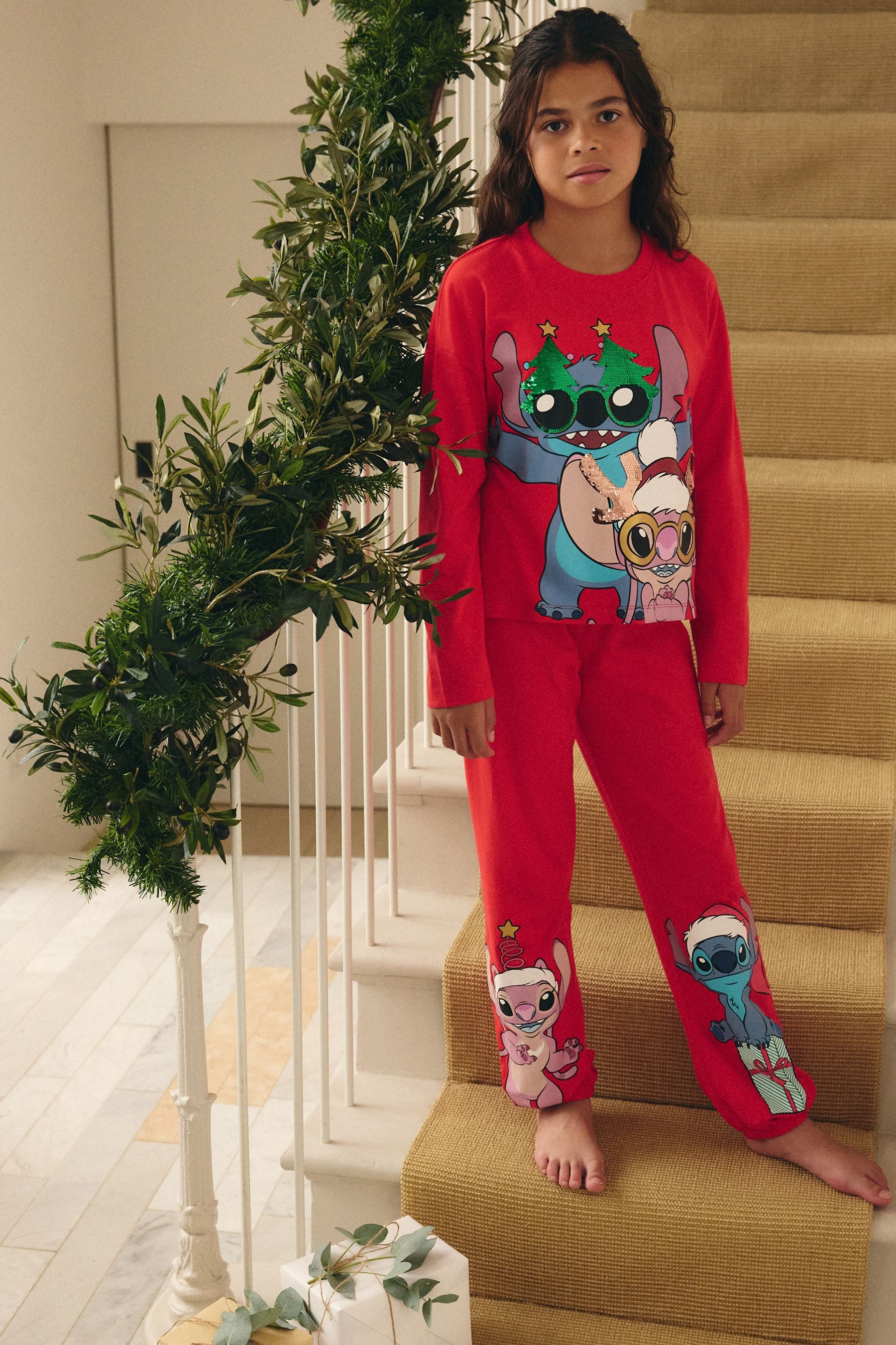 Red License Lilo and Stitch Christmas 100% Cotton Pyjamas (3-14yrs)