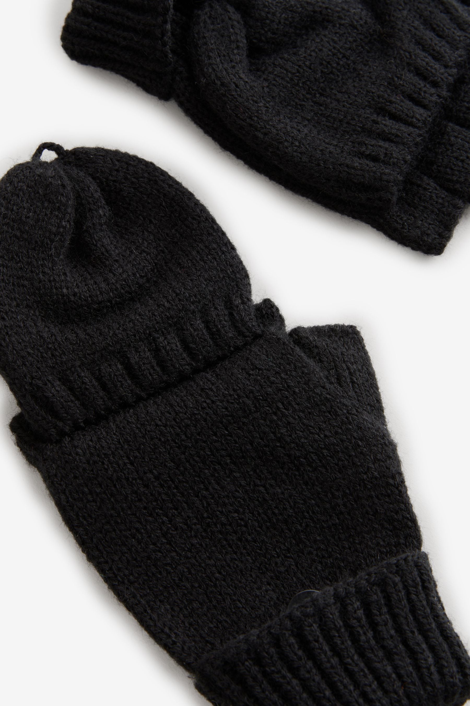 Black Fingerless Gloves with Mitten Attachment (3-16yrs)