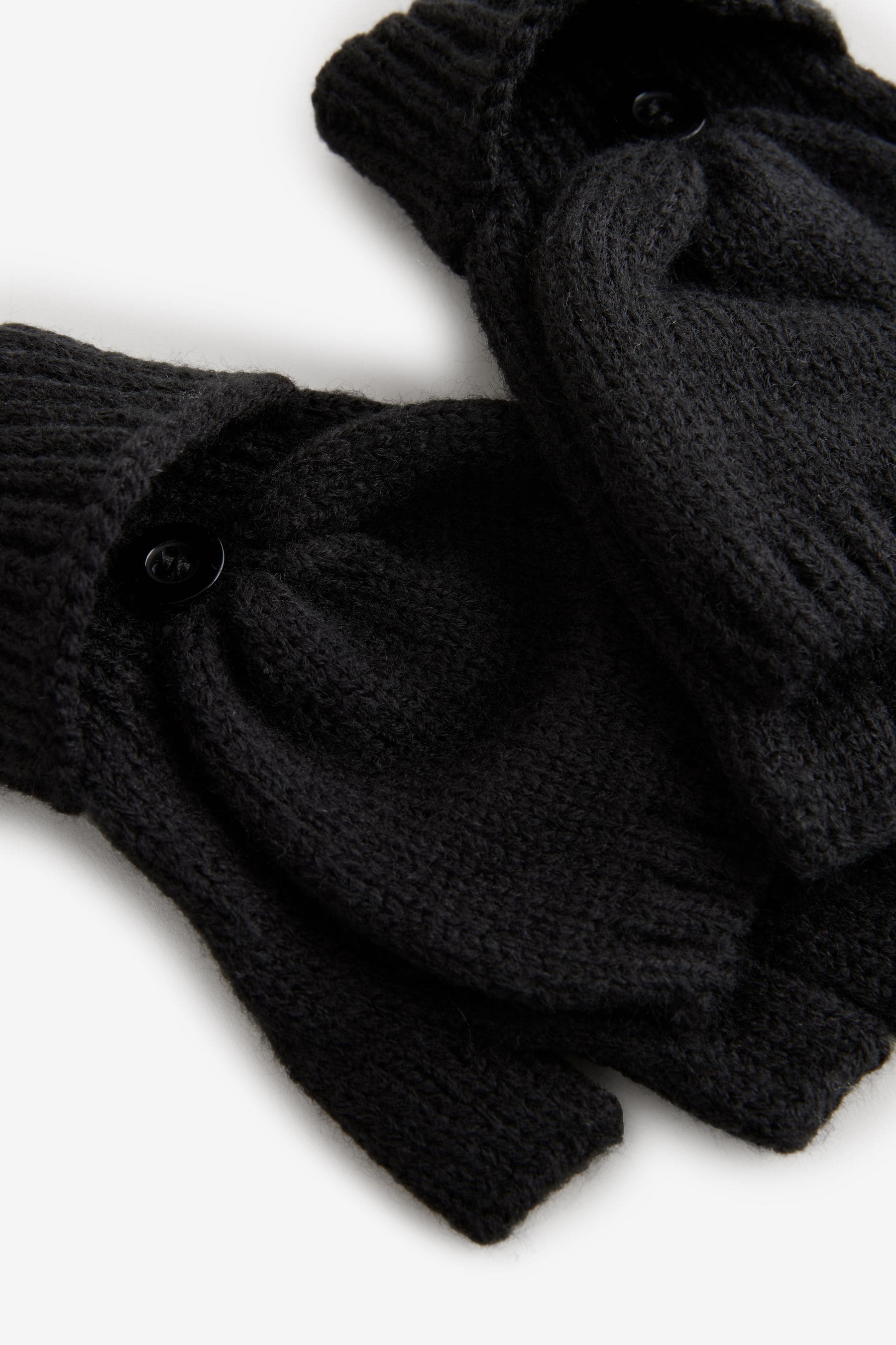 Black Fingerless Gloves with Mitten Attachment (3-16yrs)