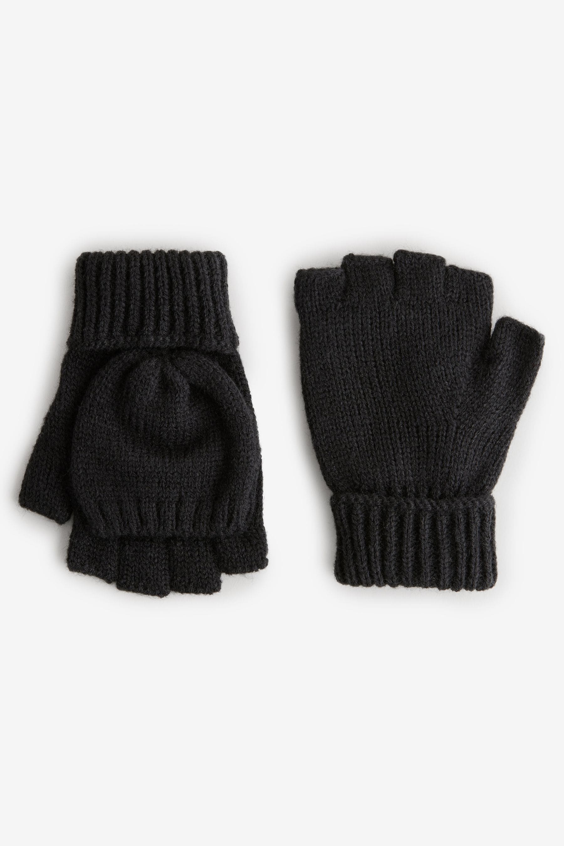 Black Fingerless Gloves with Mitten Attachment (3-16yrs)