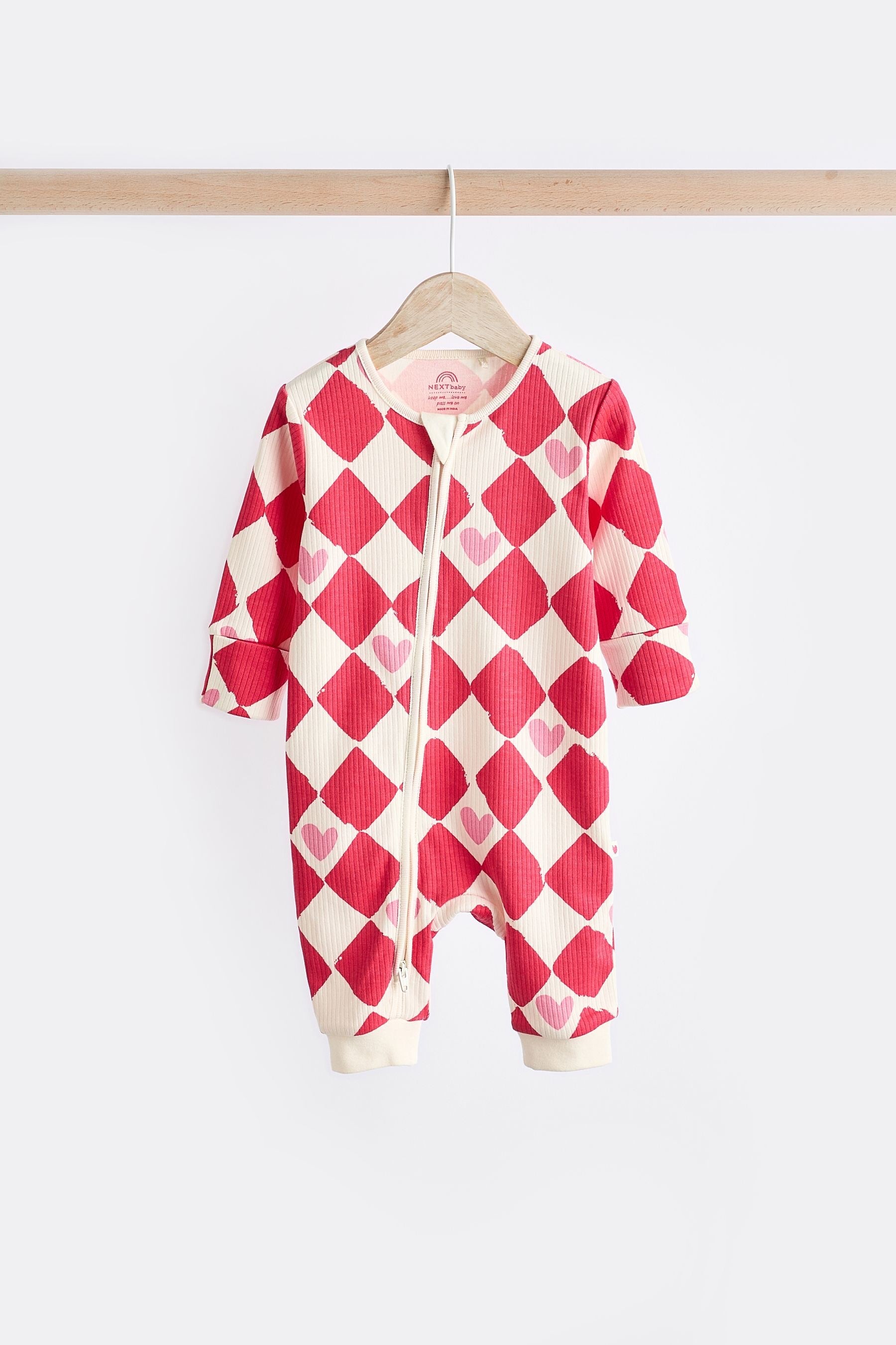 Red Baby Two Way Zip Footless 100% Cotton Sleepsuits 3 Pack (0mths-3yrs)