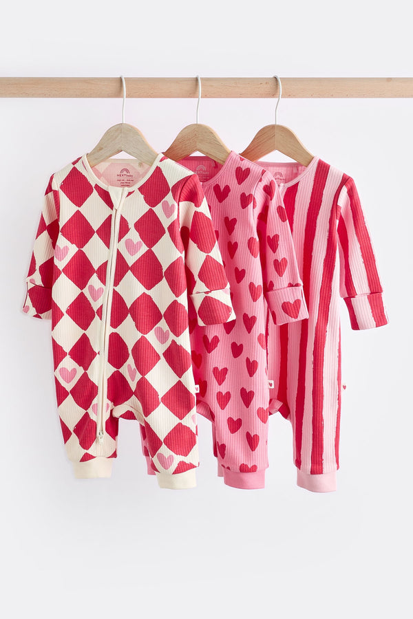 Red 100% Cotton Two Way Zip Baby Footless Sleepsuit 3 Pack (0mths-3yrs)