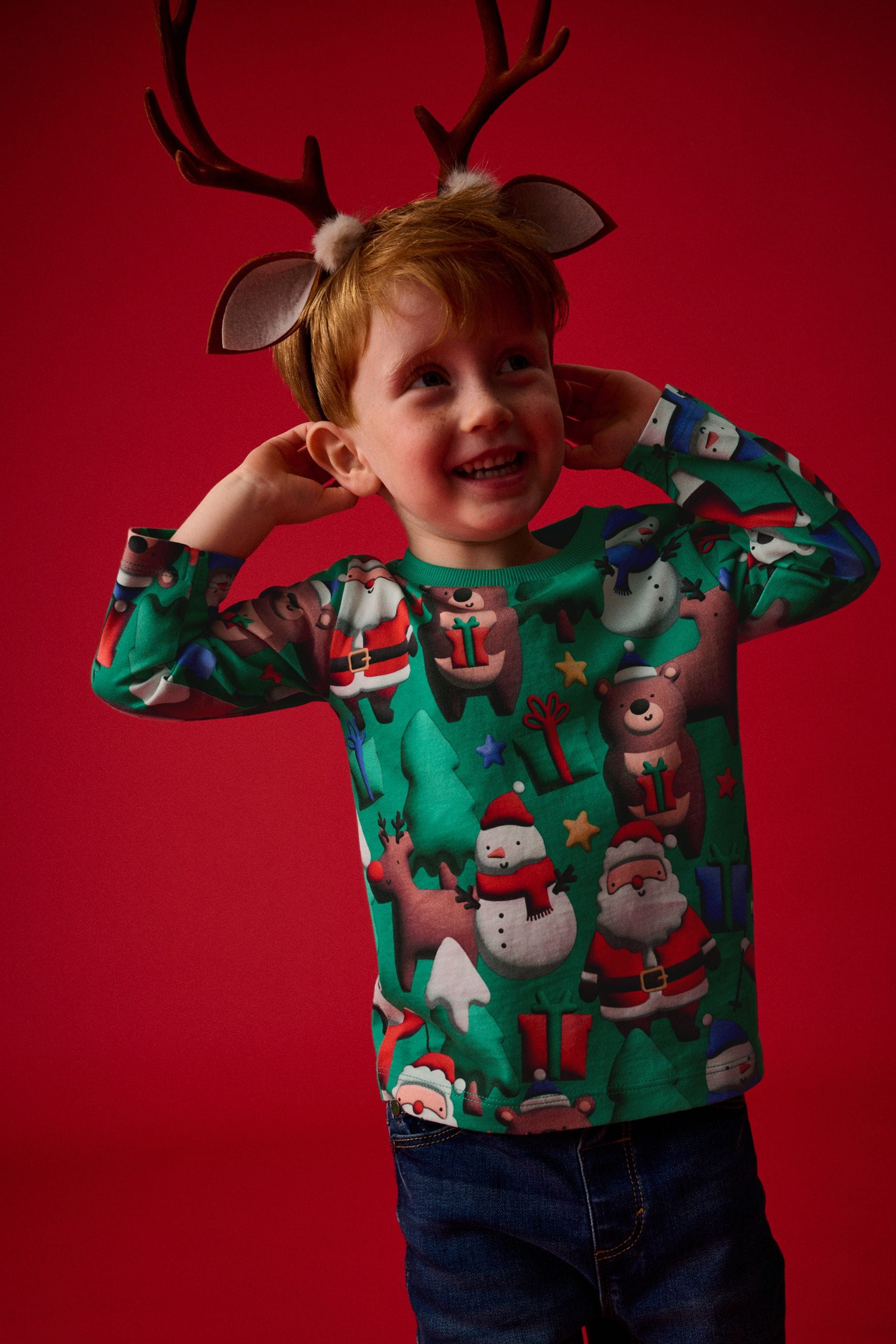 Green Long Sleeves Christmas 100% Cotton T-Shirt (3mths-7yrs)