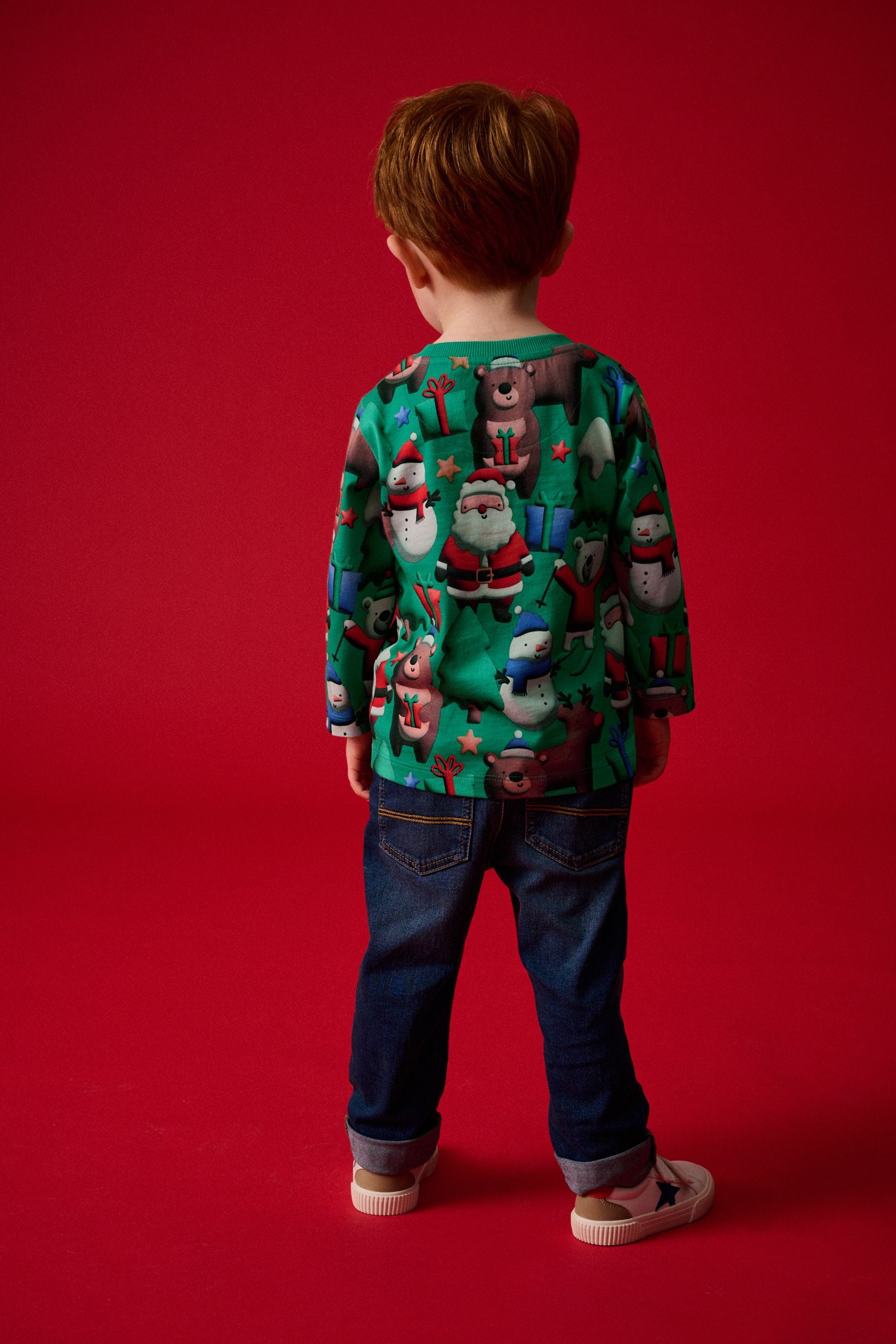 Green Long Sleeves Christmas 100% Cotton T-Shirt (3mths-7yrs)