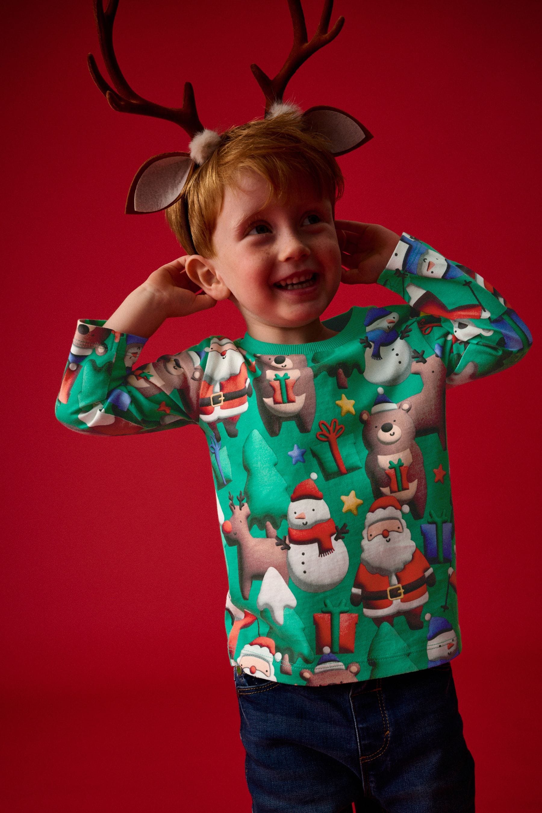 Green Long Sleeve Christmas 100% Cotton T-Shirt (3mths-7yrs)