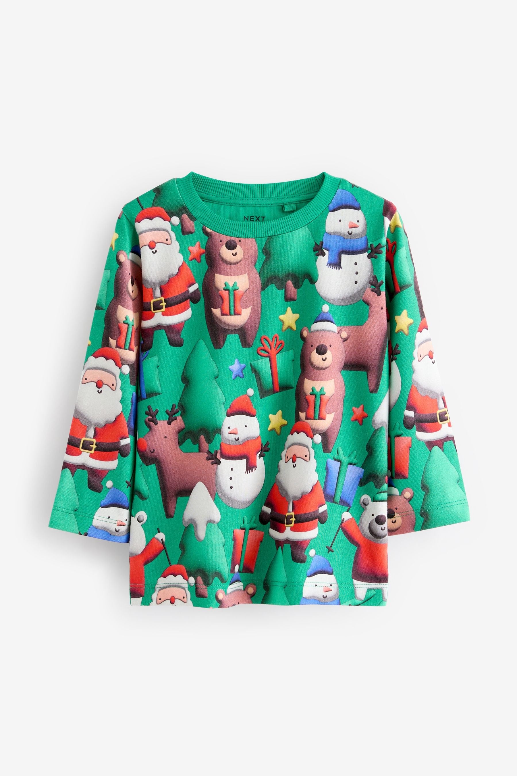 Green Long Sleeves Christmas 100% Cotton T-Shirt (3mths-7yrs)