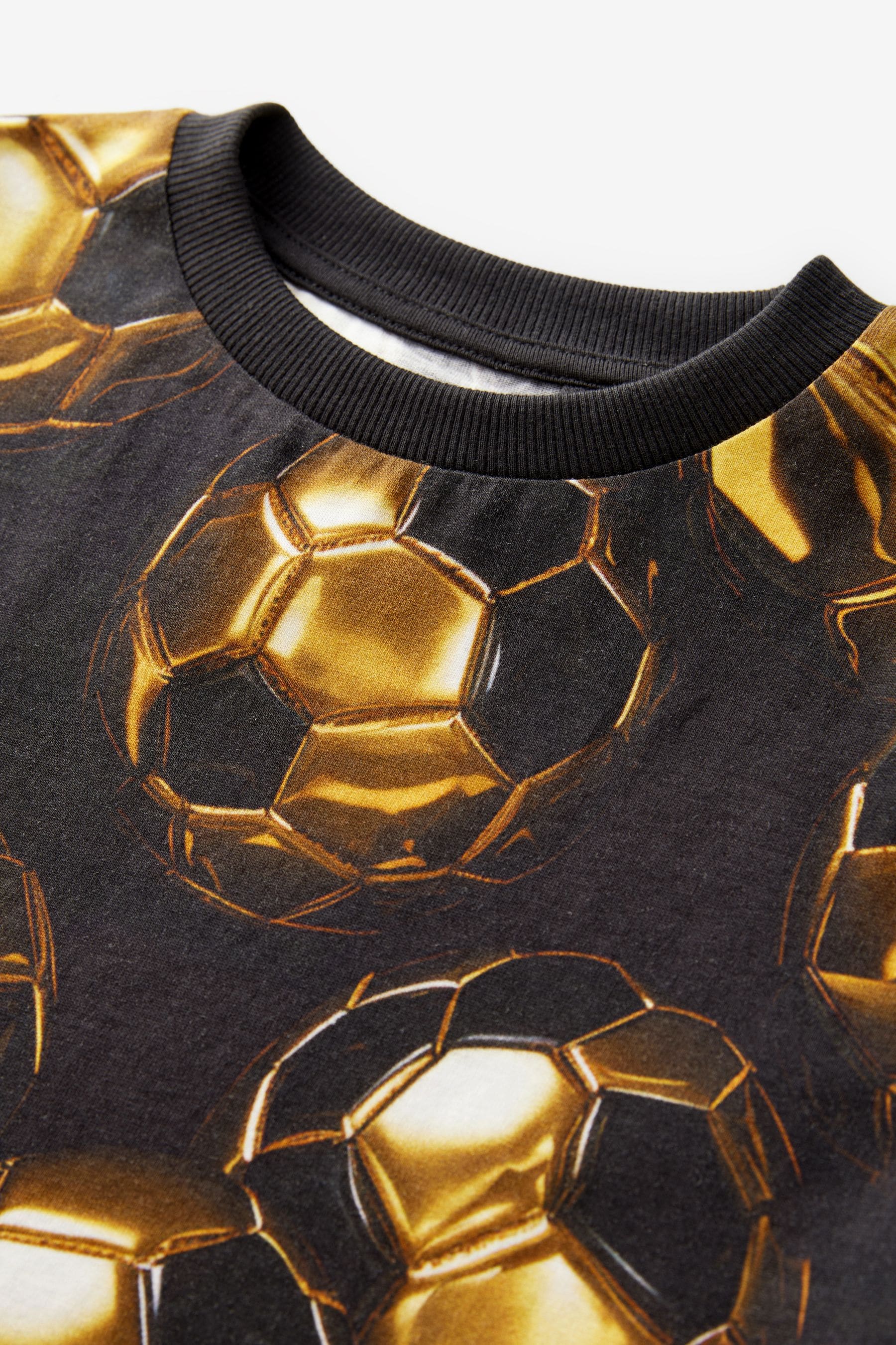 Black/Gold Football All-Over Print Short Sleeve 100% Cotton T-Shirt (3-16yrs)