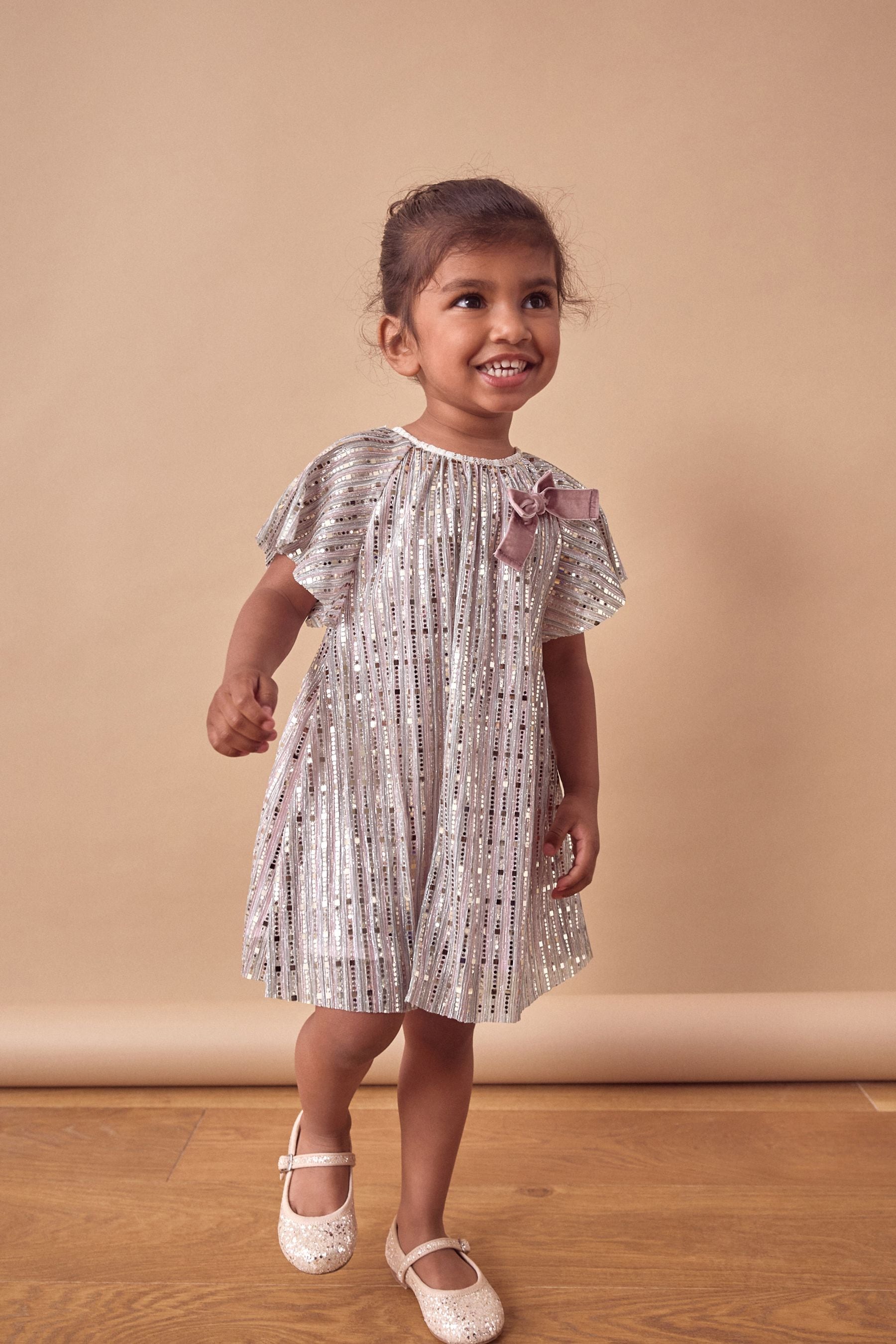 Rainbow Bow Sequin Party Angel Sleeve Dress (3mths-10yrs)