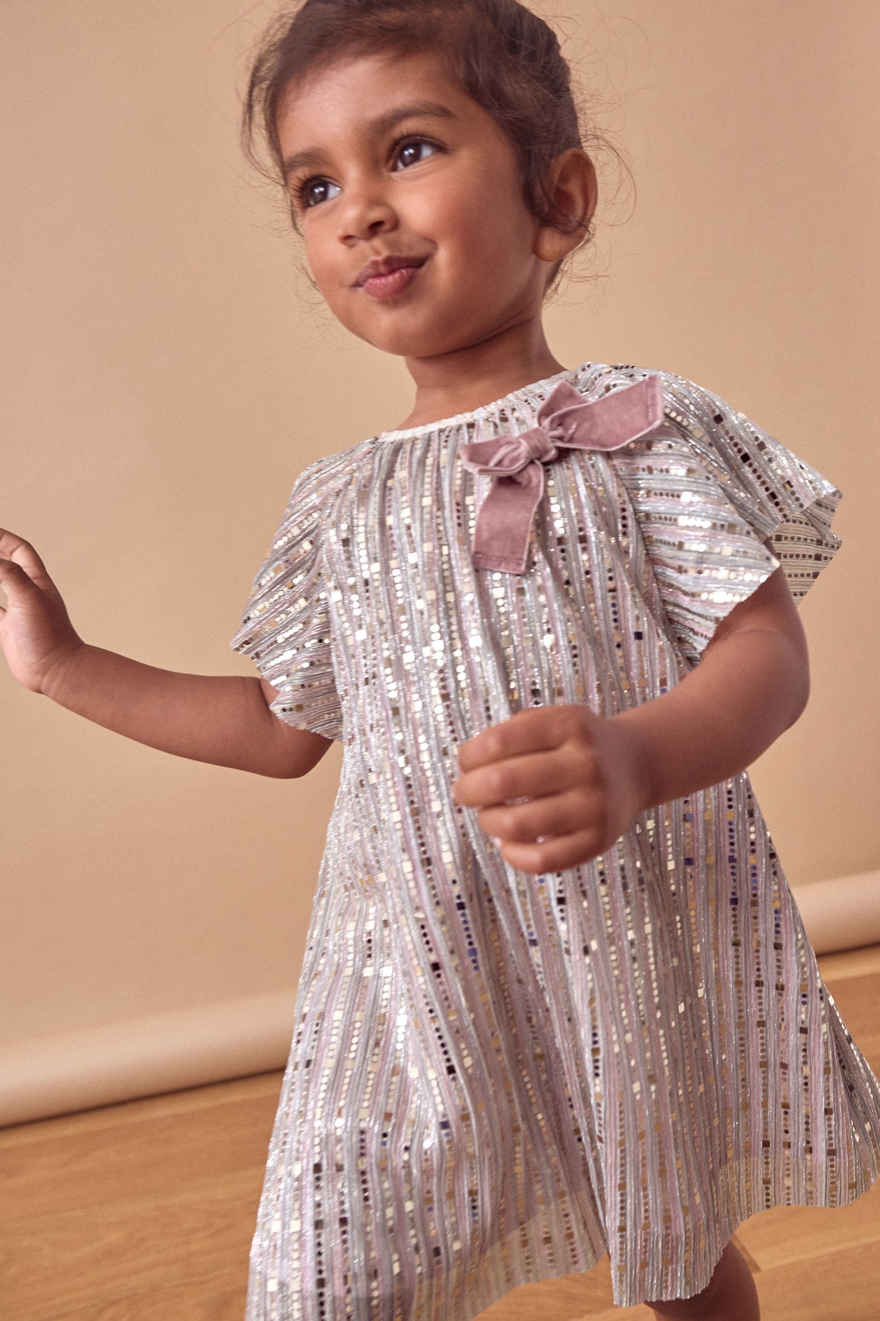 Rainbow Bow Sequin Party Angel Sleeve Dress (3mths-10yrs)