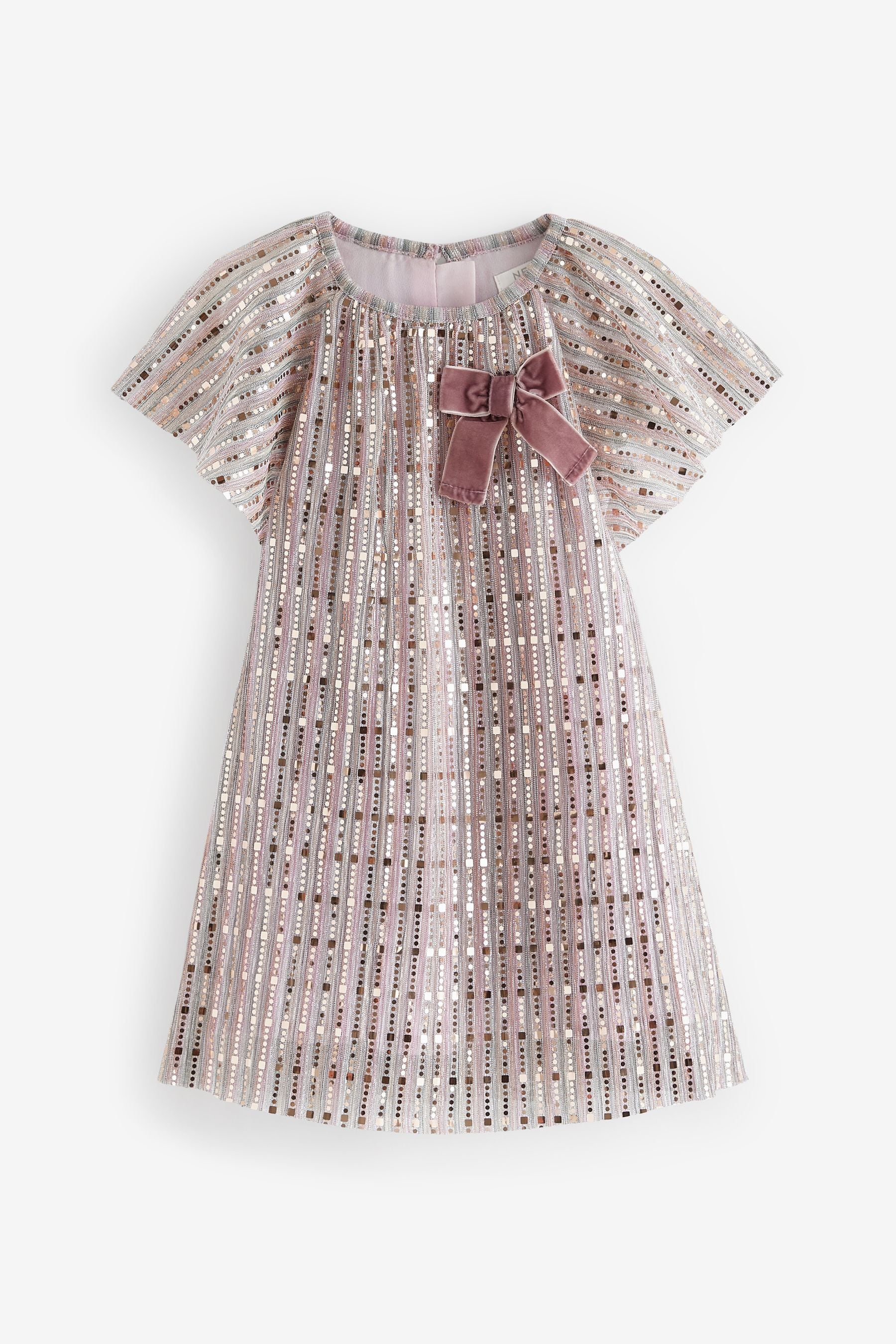 Rainbow Bow Sequin Party Angel Sleeve Dress (3mths-10yrs)