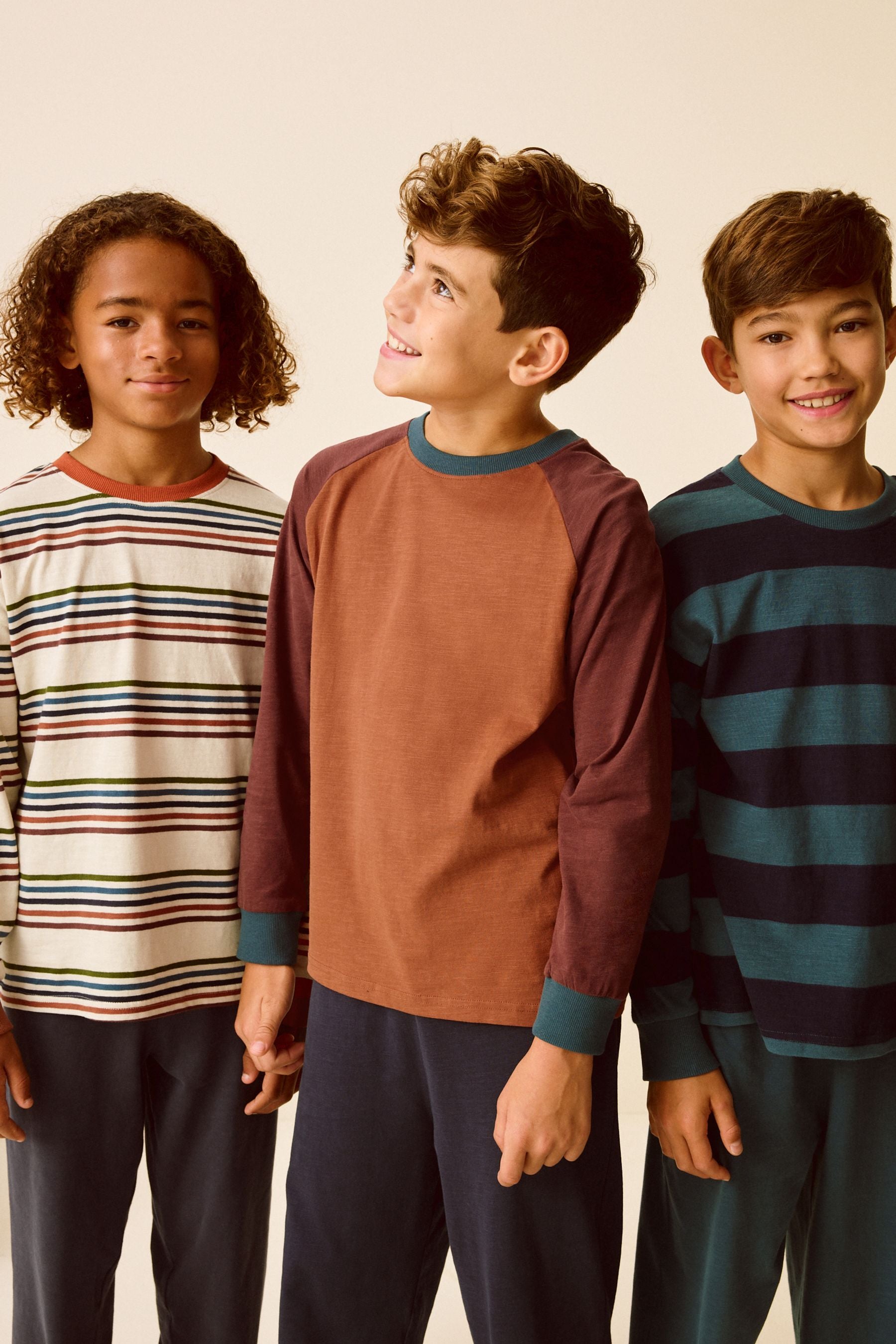 Rust/Navy 3 Pack 100% Cotton Long Sleeve Pyjamas (3-16yrs)