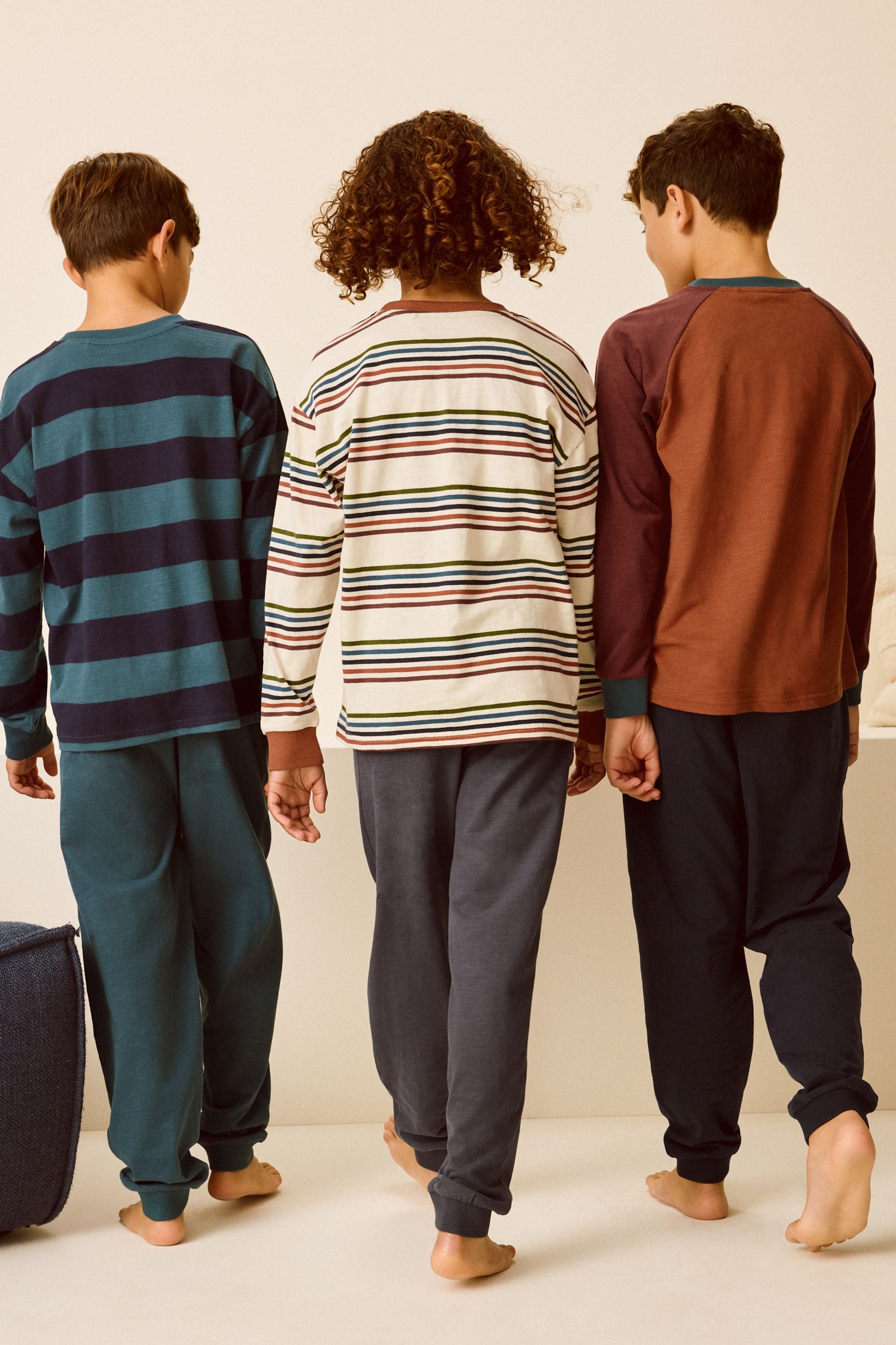 Rust/Navy 100% Cotton Long Sleeve Pyjamas 3 Pack (3-16yrs)