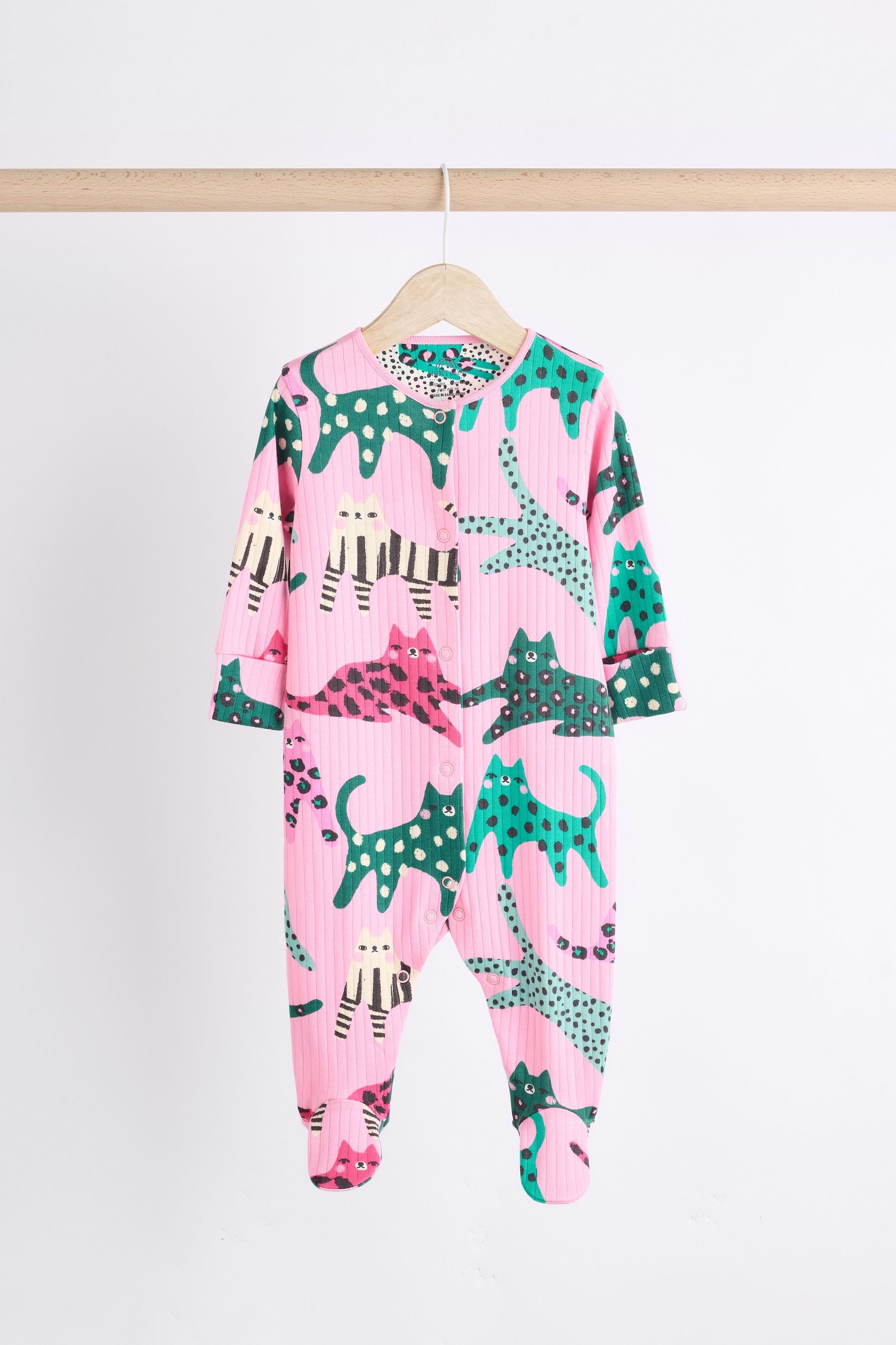 Pink/Green Printed Baby Sleepsuits 3 Pack (0mths-2yrs)