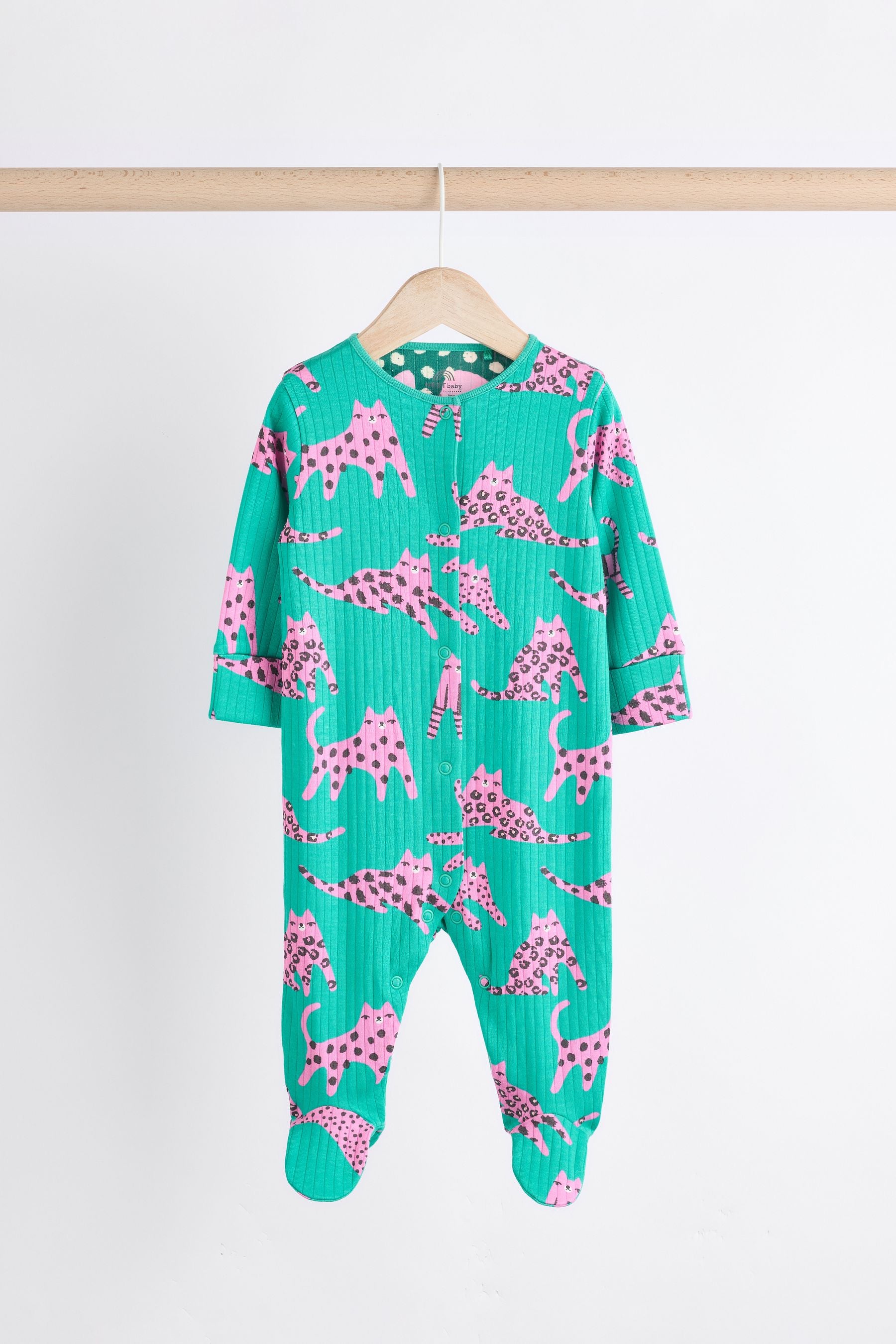 Pink/Green Printed Baby Sleepsuits 3 Pack (0mths-2yrs)