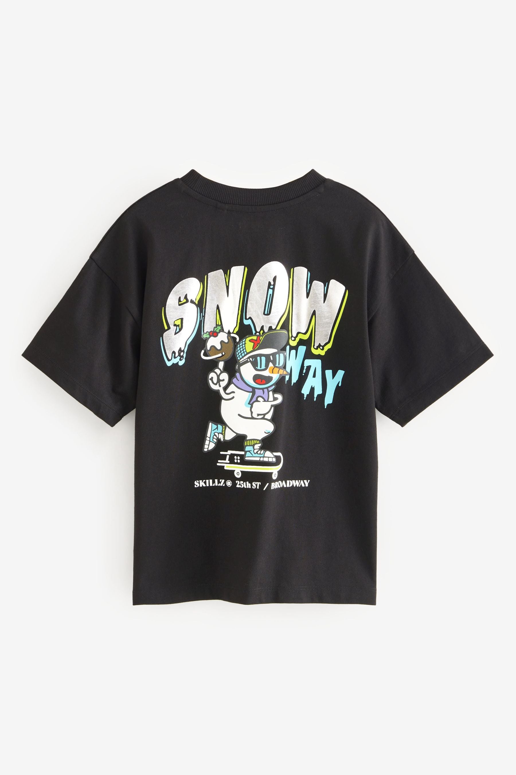 Black Snow Way Back Print Short Sleeve Christmas 100% Cotton T-Shirt (3-16yrs)