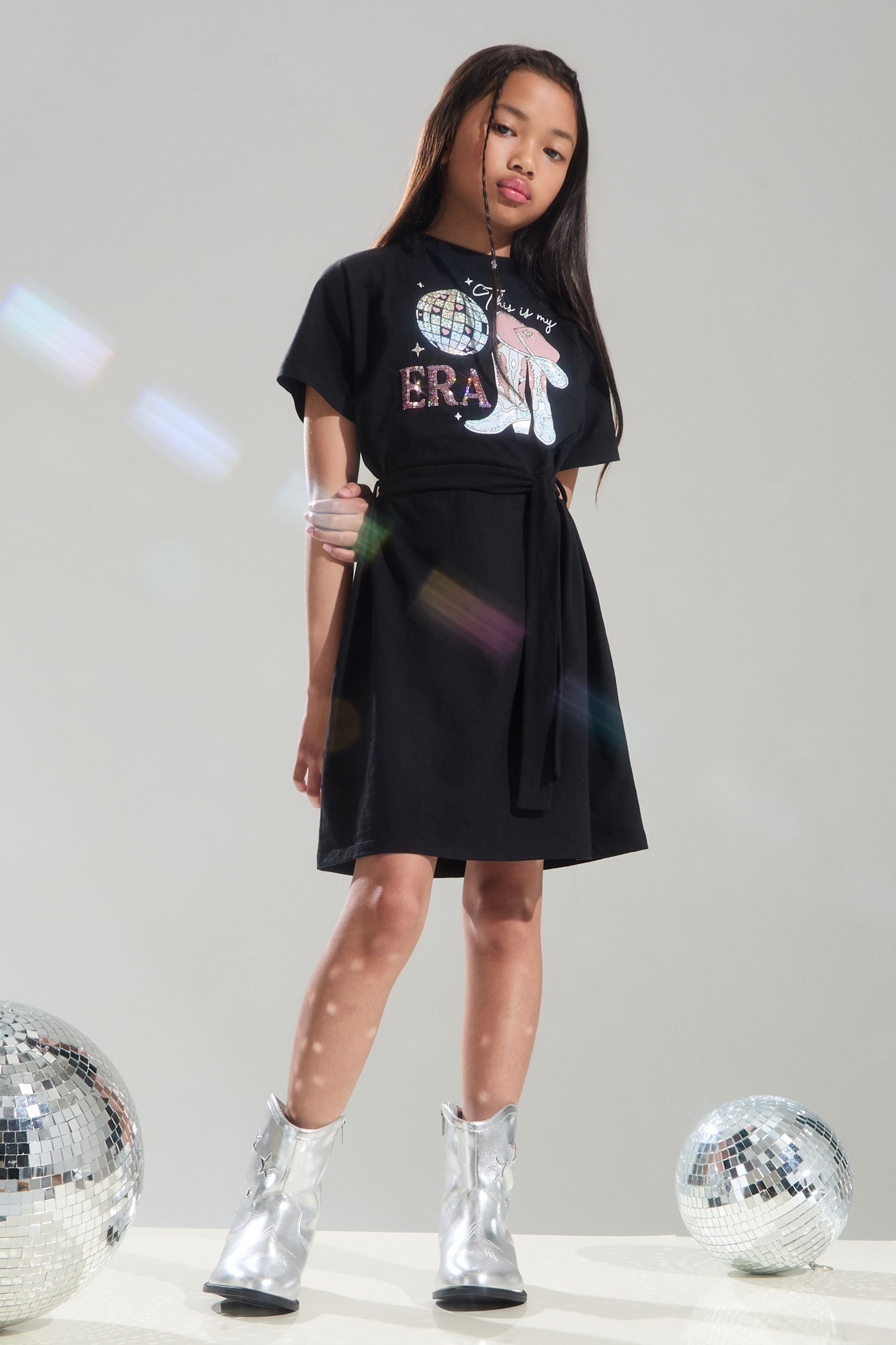 Black Lipsy Era Graphic T-Shirt Dress (4-14yrs)