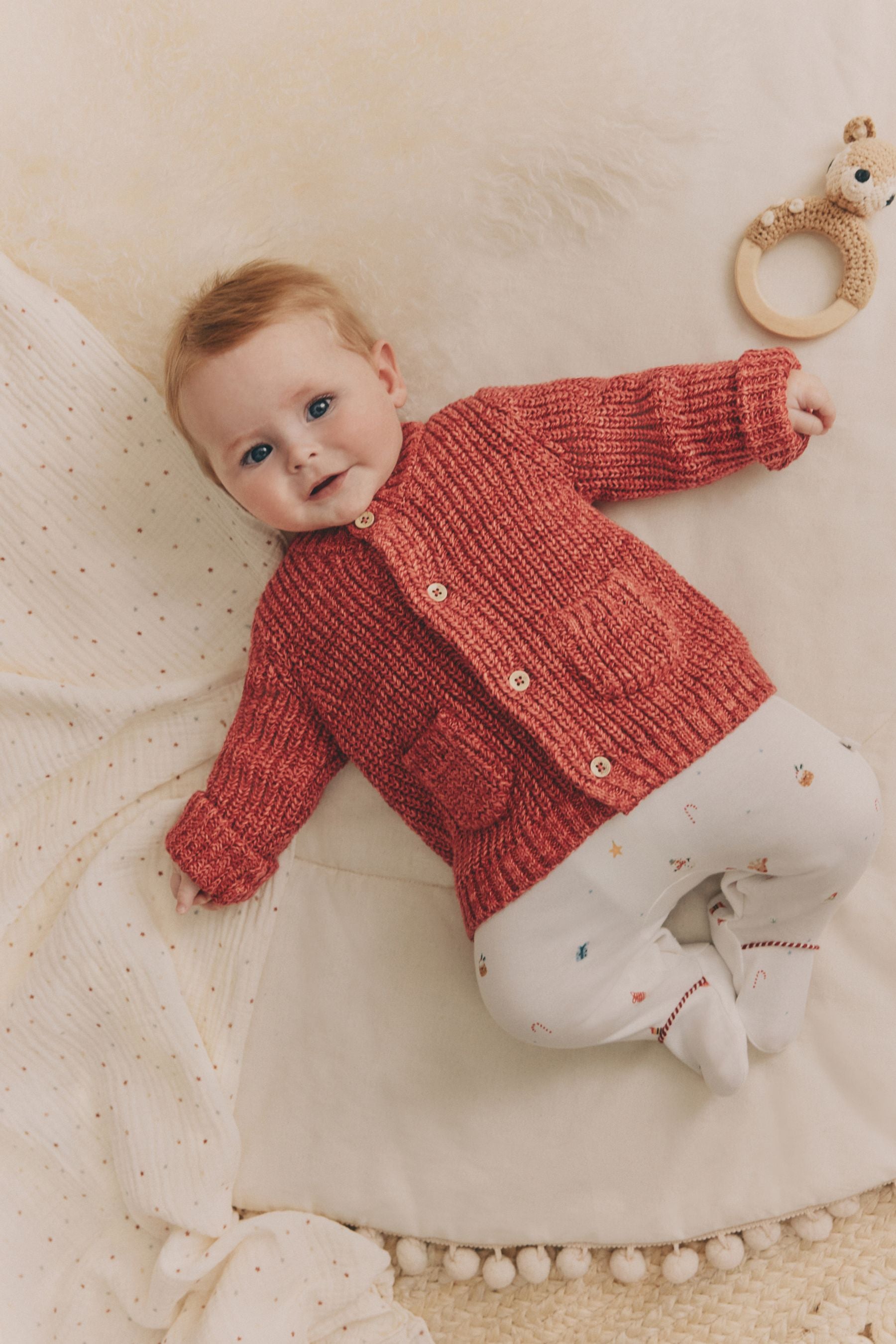 Red My First Christmas Baby Knitted Cardigan