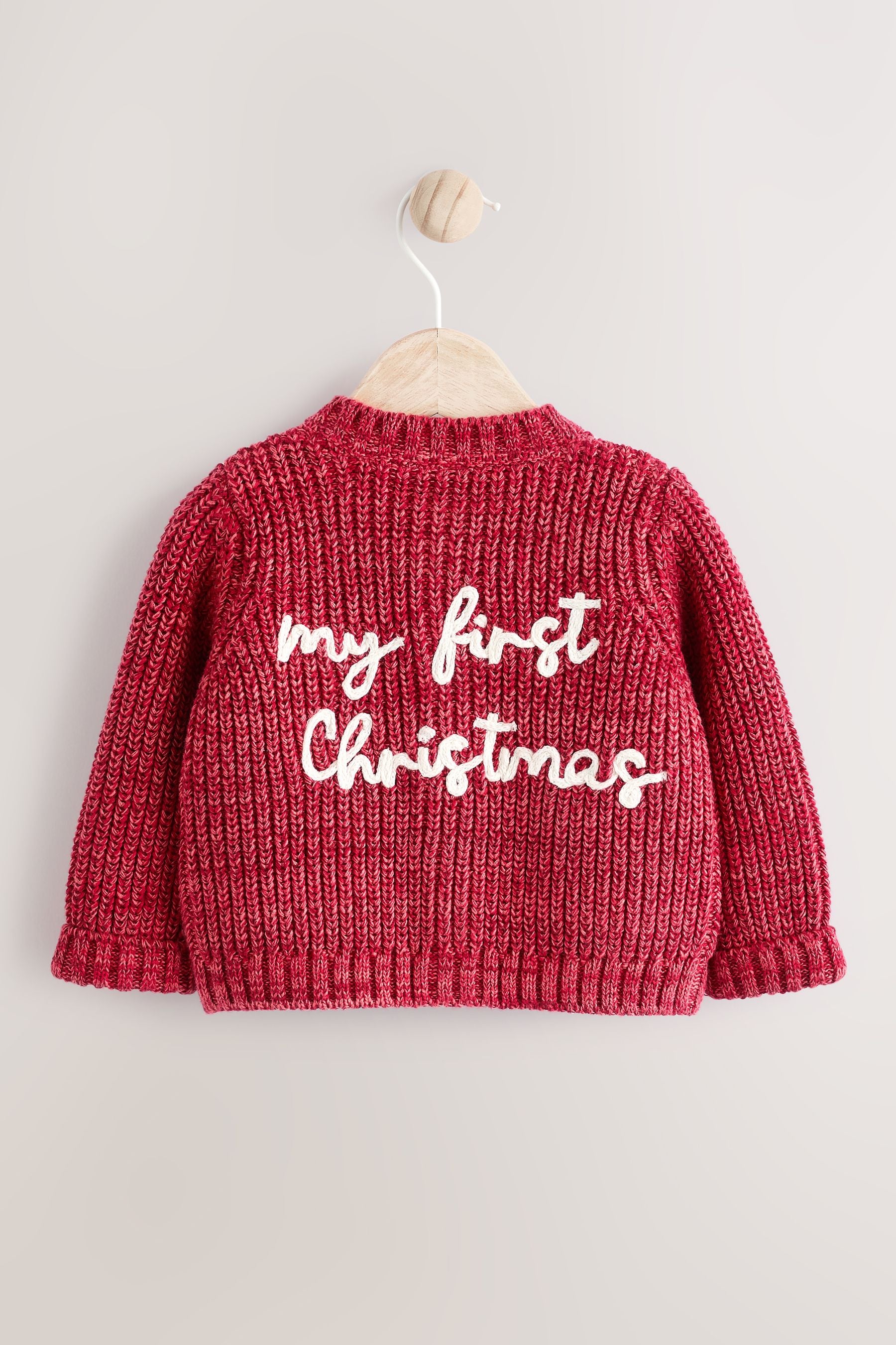 Red My First Christmas Knitted 100% Cotton Cardigan