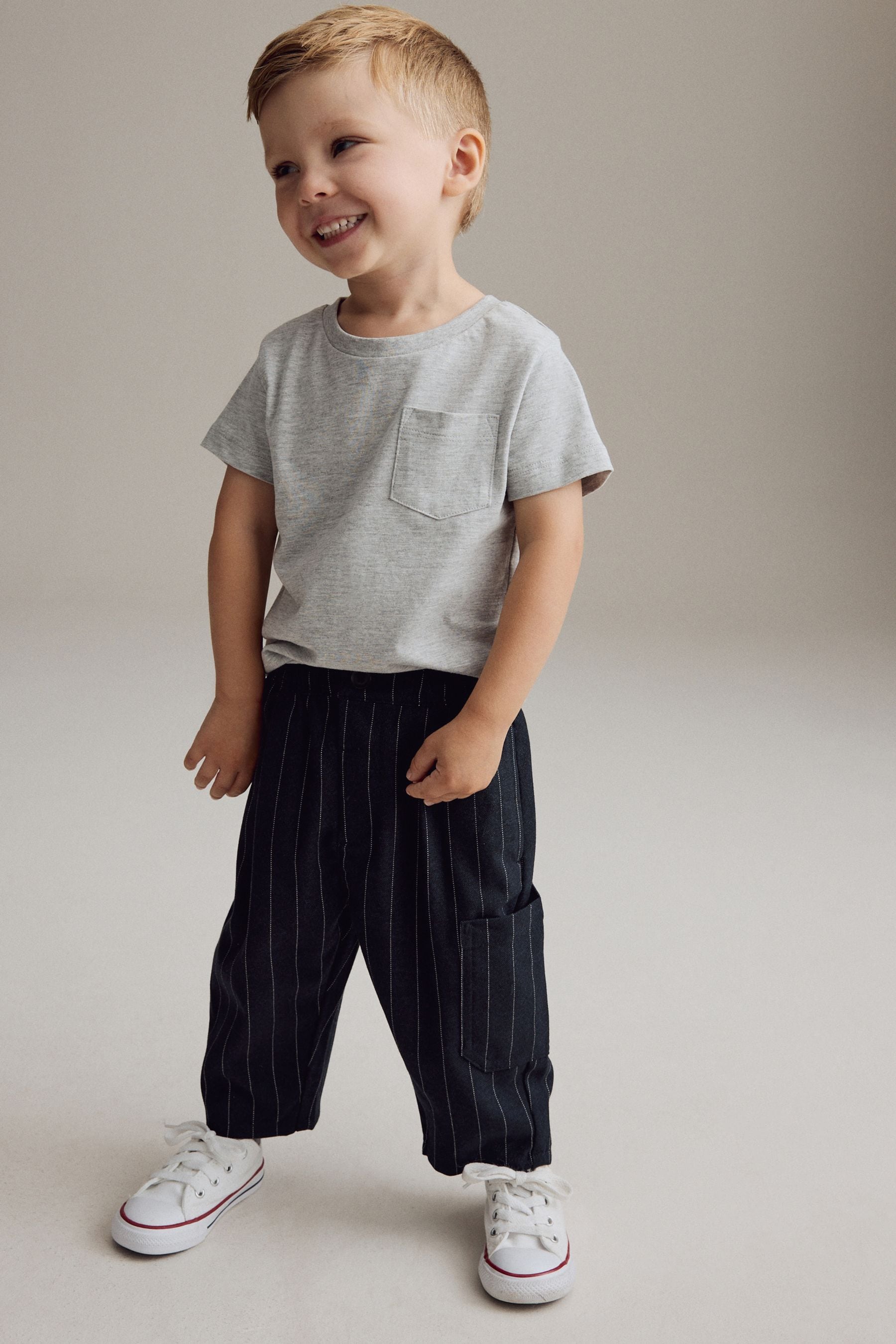 Navy/White Cosy Pull On Smart Trousers (3mths-7yrs)