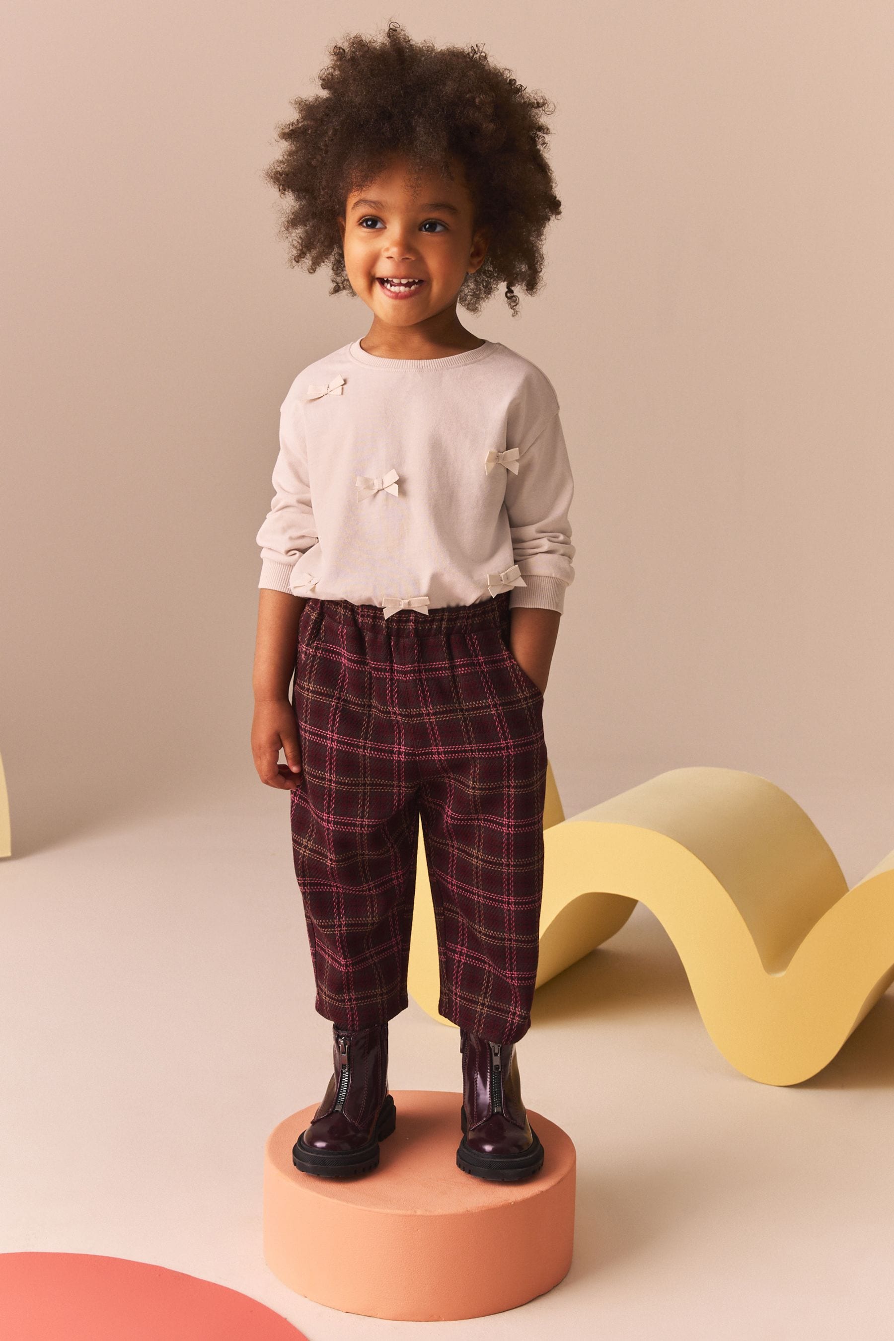 Berry Red Check Wide Leg Trousers (3mths-7yrs)