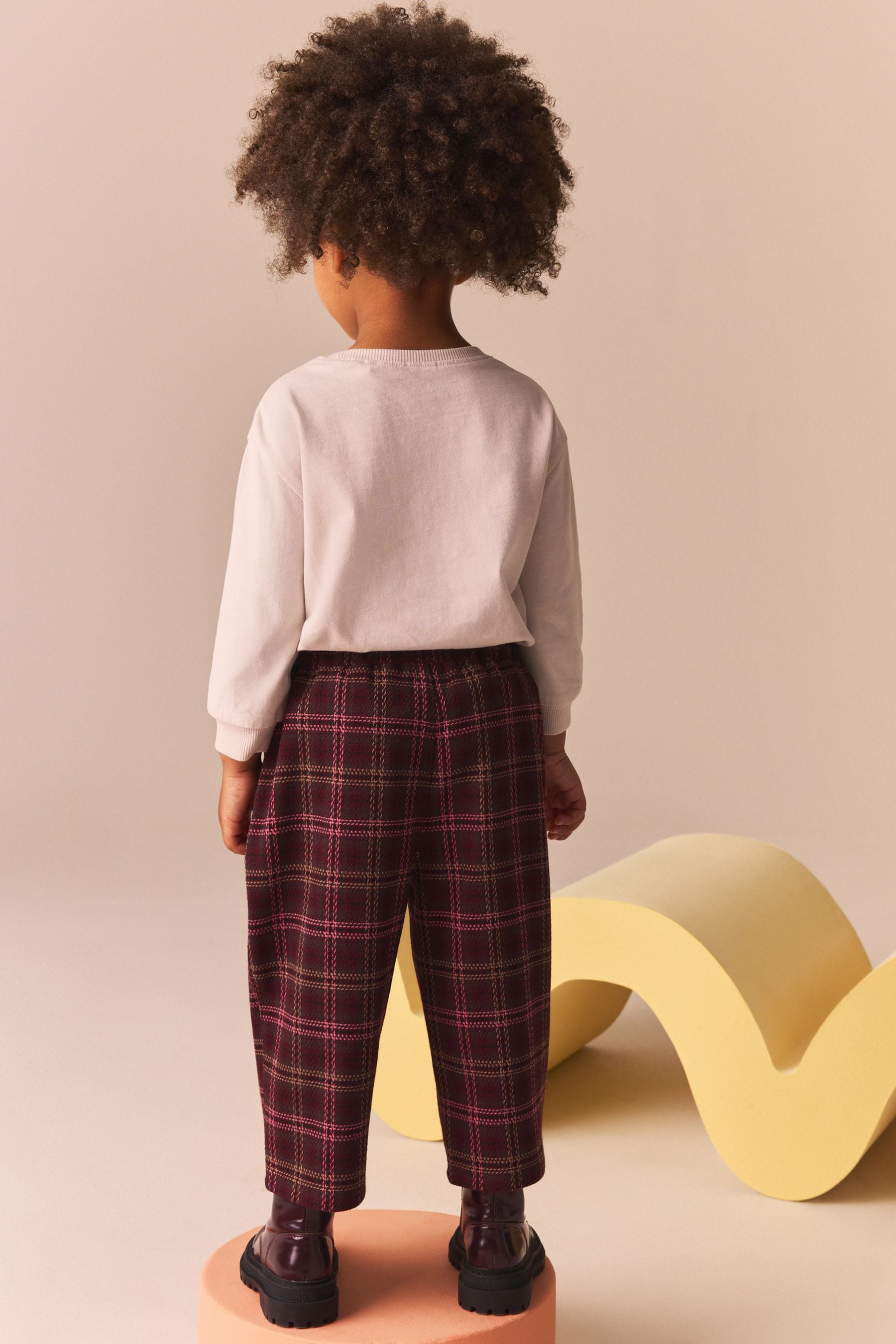 Berry Red Check Wide Leg Trousers (3mths-7yrs)