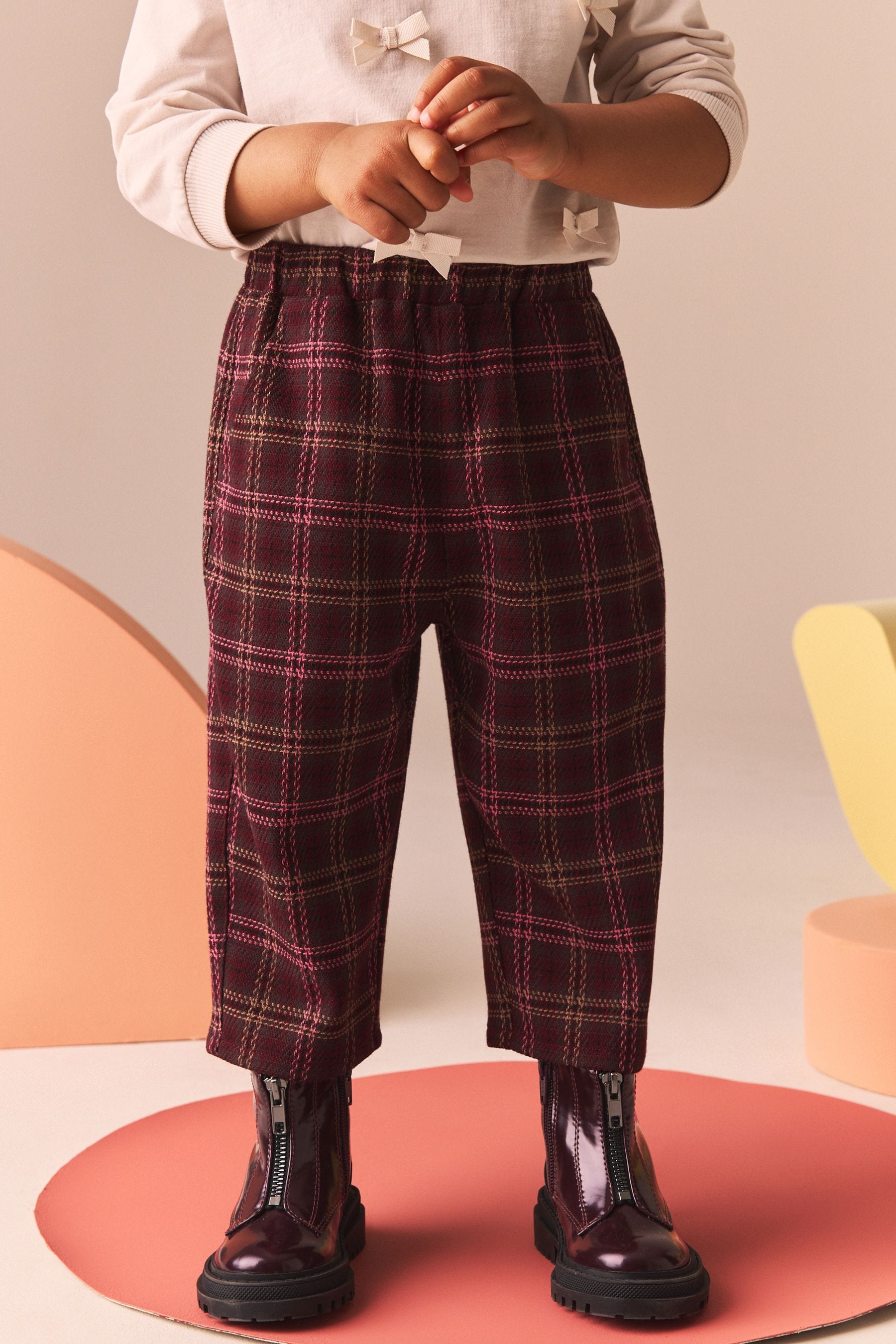 Berry Red Check Wide Leg Trousers (3mths-7yrs)