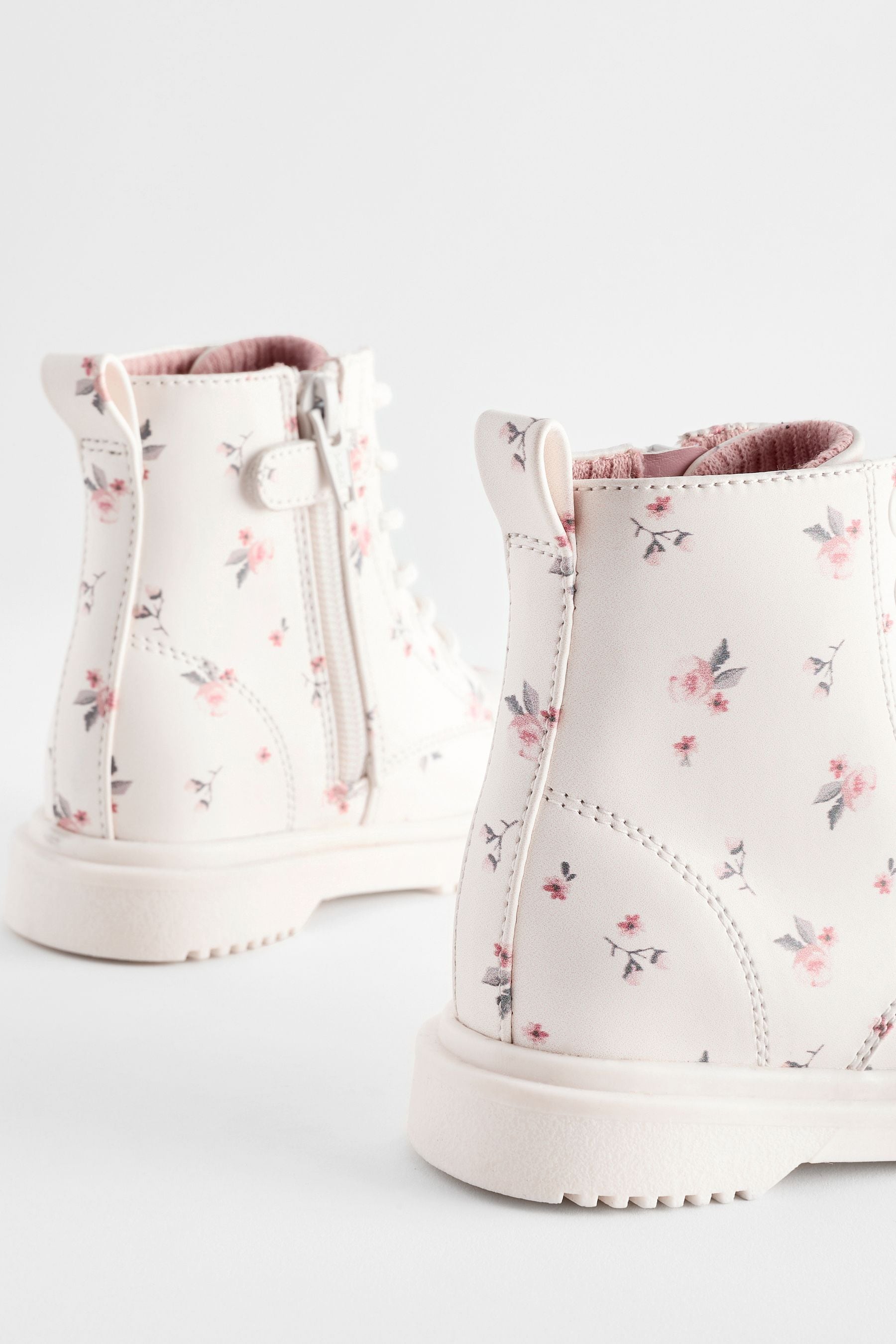 Neutral White Wide Fit (G) Floral Lace Up Boots