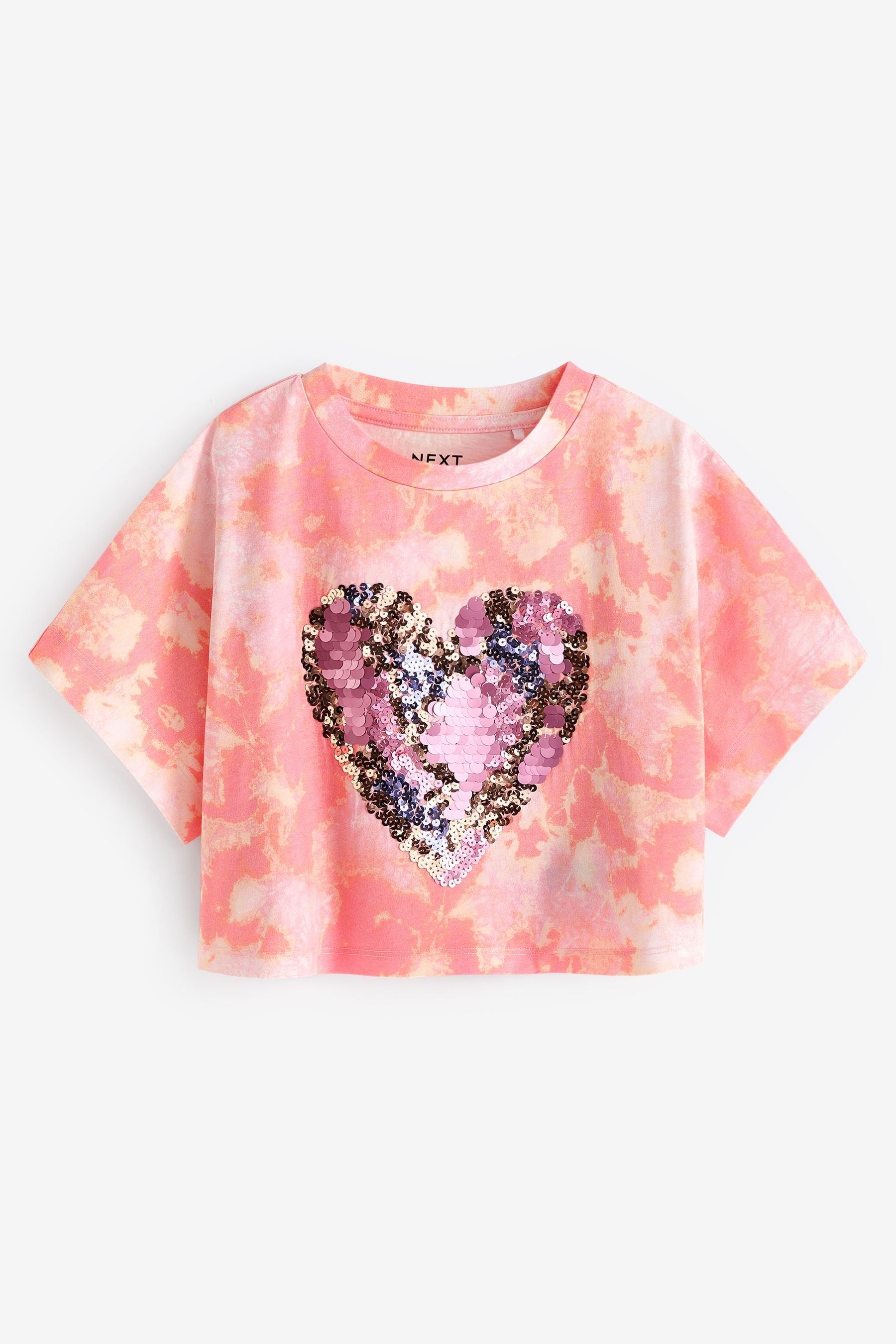 Pink Tie Dye Sequin Heart T-Shirt (3-16yrs)