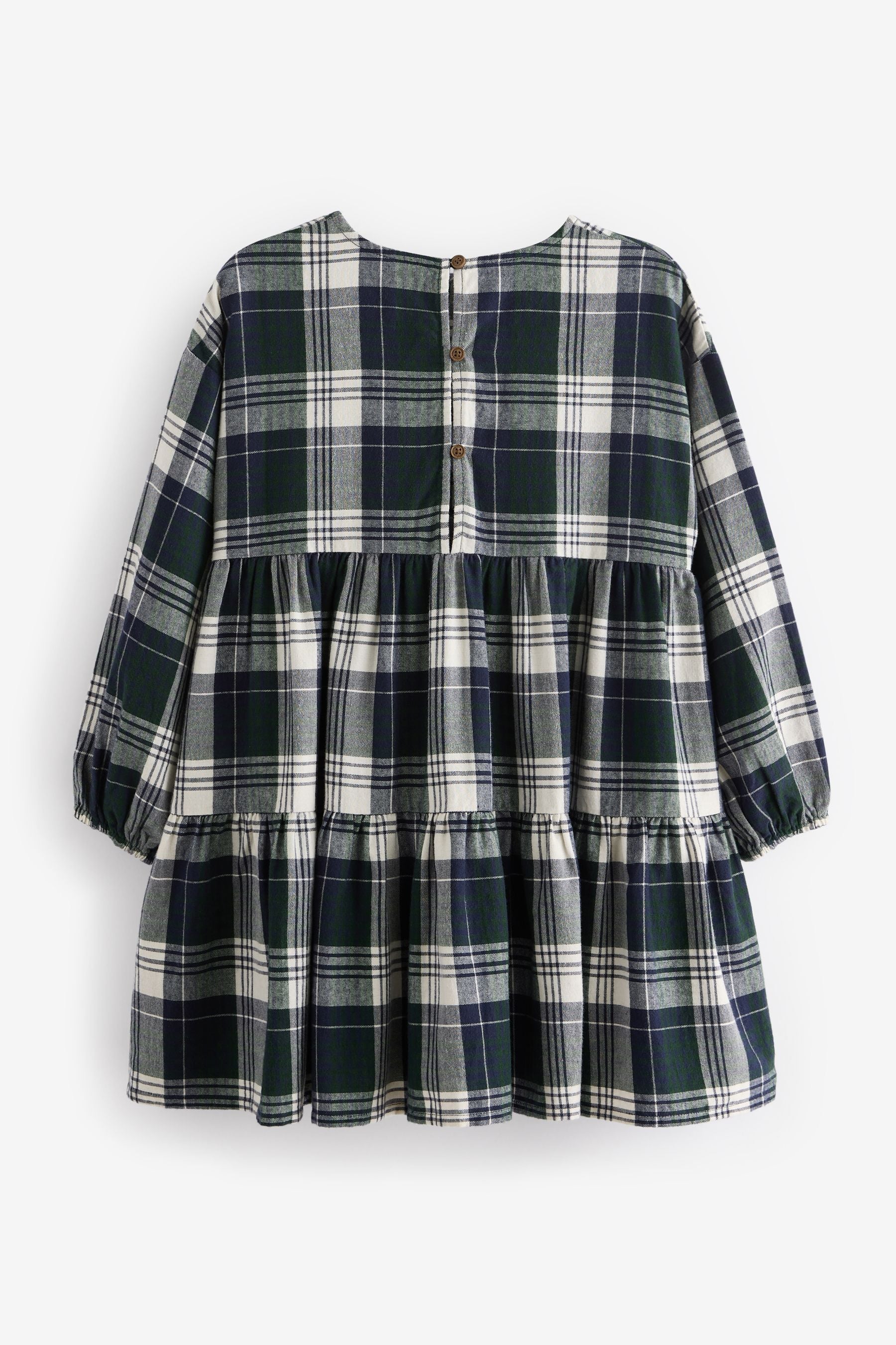 Green Check Long Sleeve Tiered 100% Cotton Dress (3-16yrs)