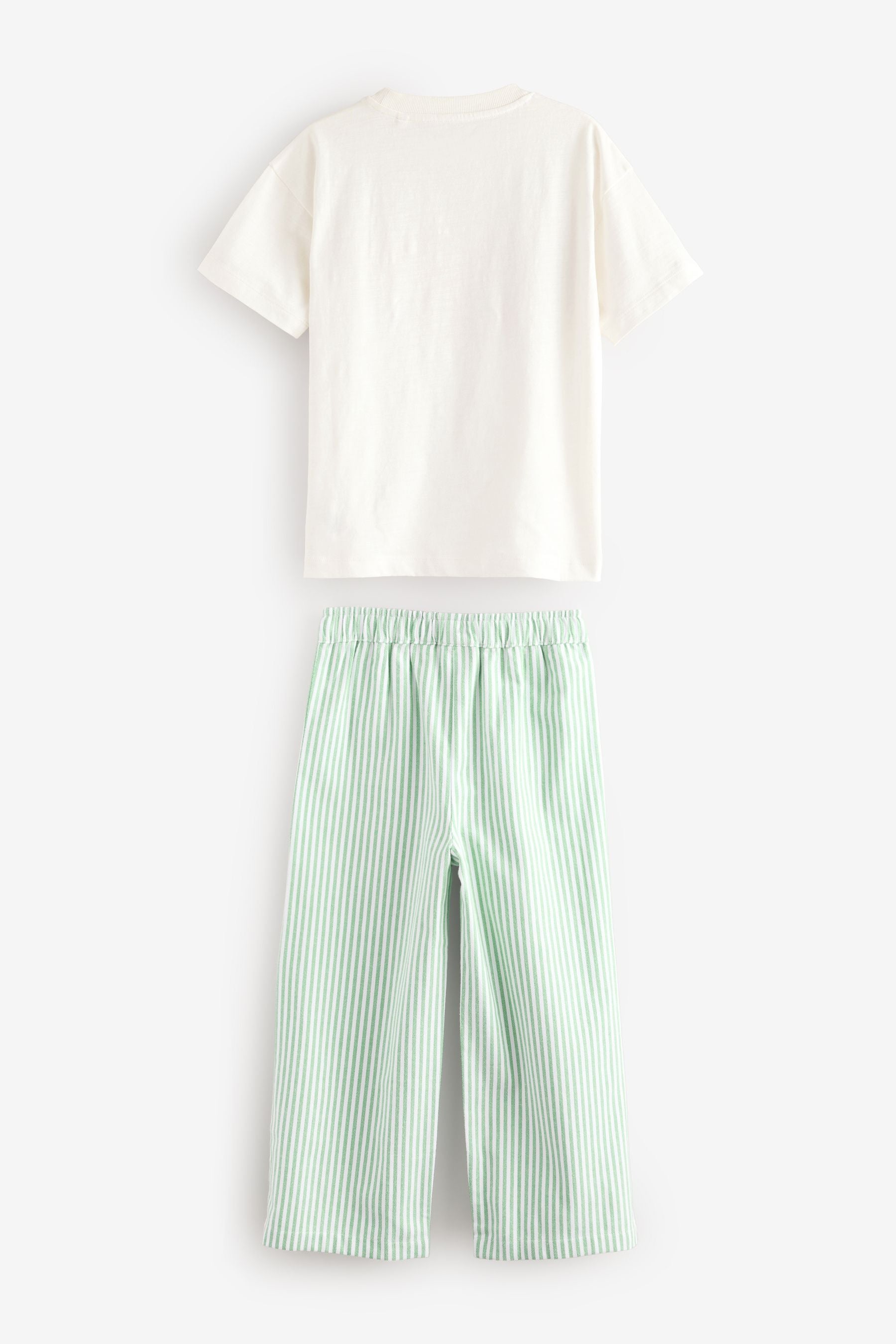 Green/Ecru White Woven Bottom Stripe 100% Cotton Pyjamas 1 Pack (3-16yrs)