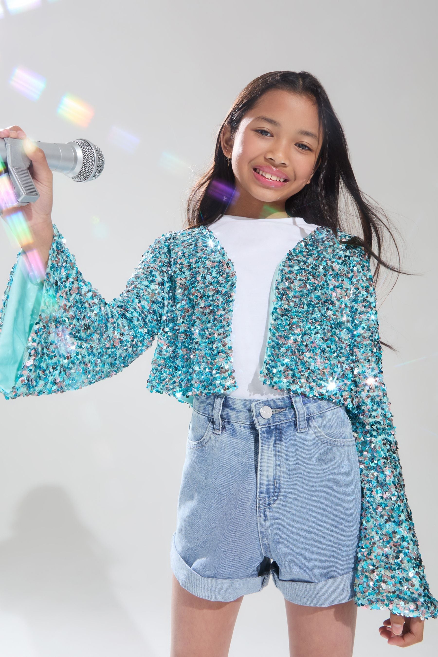 Blue Lipsy Sequin Sparkle Cropped Blazer (5-16yrs)