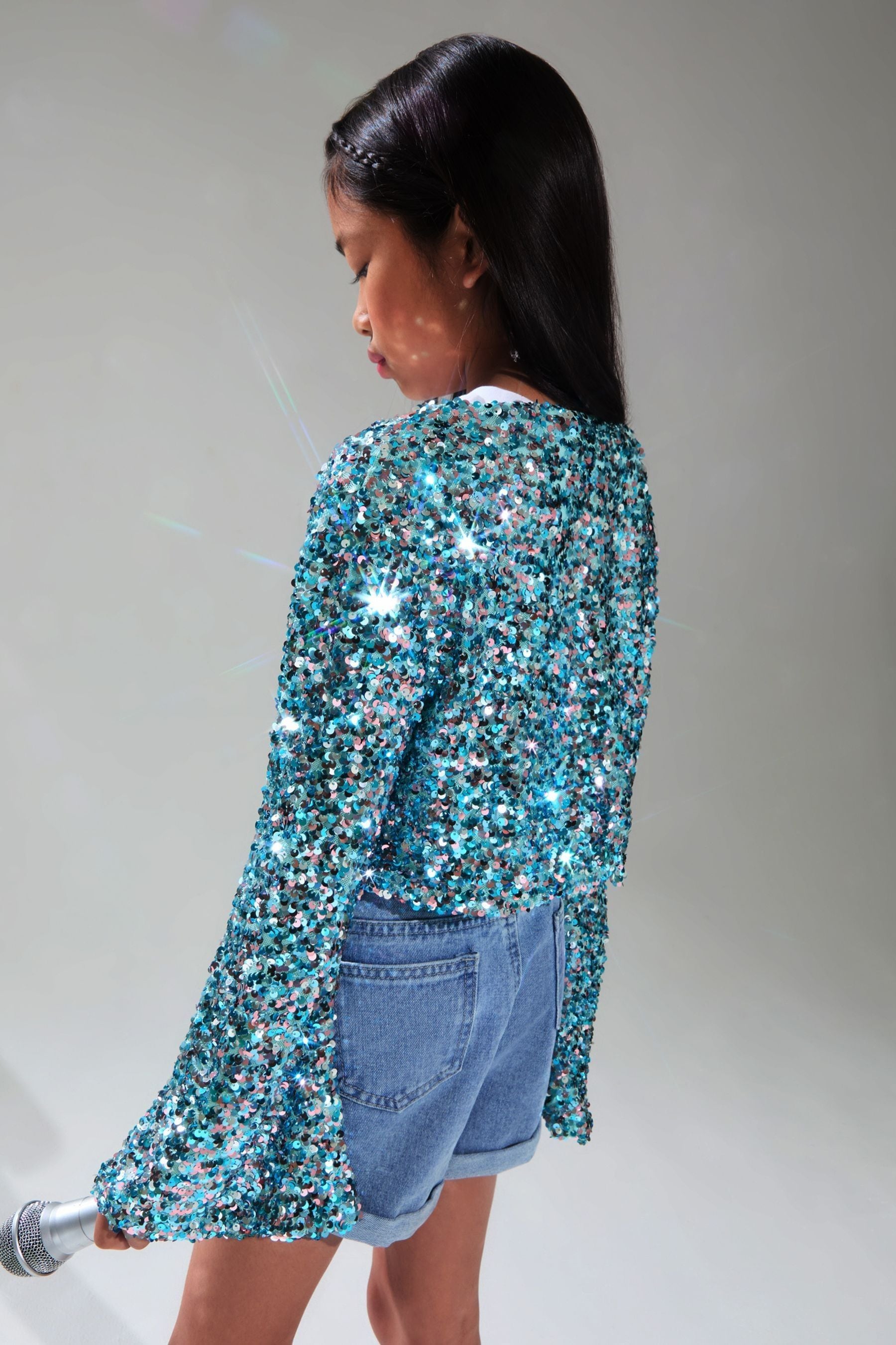 Blue Lipsy Sequin Sparkle Cropped Blazer (5-16yrs)