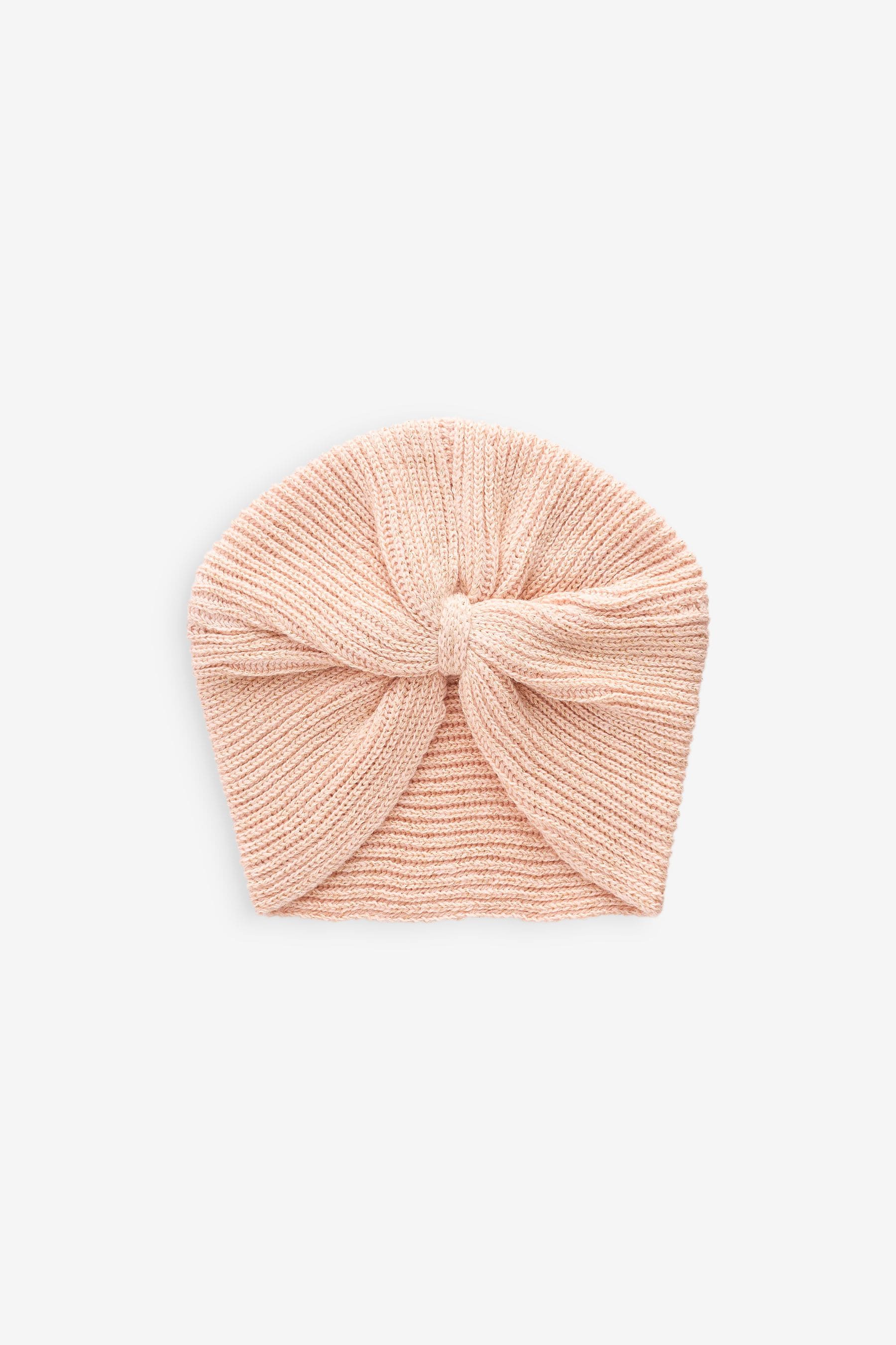 Peach Pink/Gold Sparkle Baby Knitted Turban 100% Cotton Hat (0mths-3yrs)