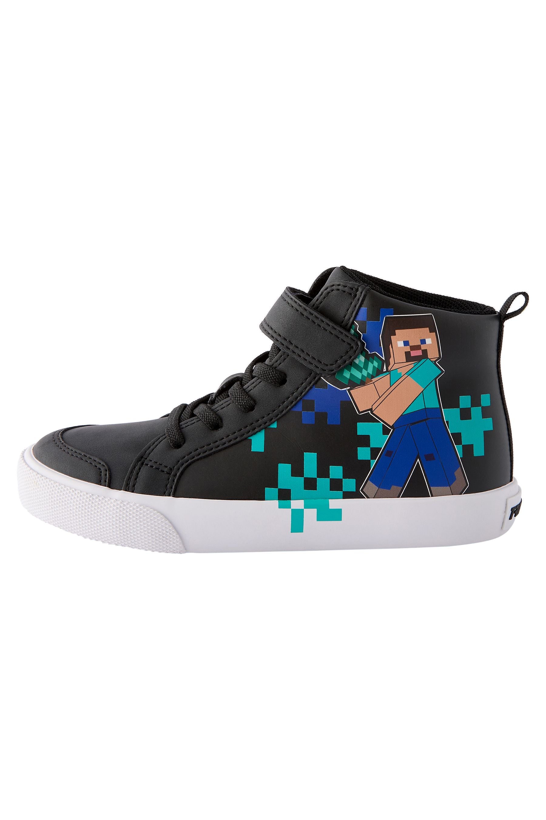 Black Wide Fit (G) Minecraft Elastic Lace High Top Trainers