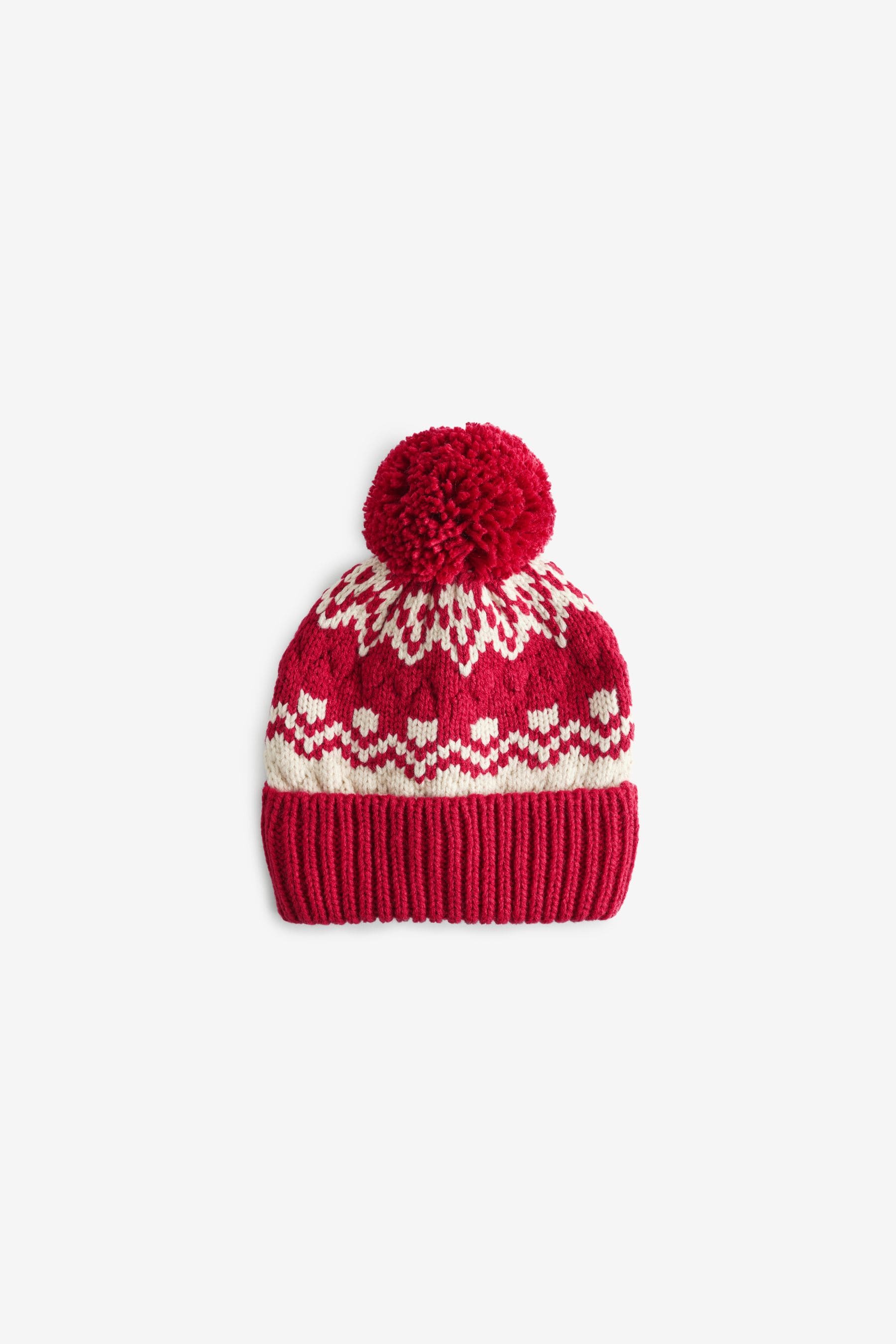 Red Fairisle Pattern Pom Hat (3mths-16yrs)