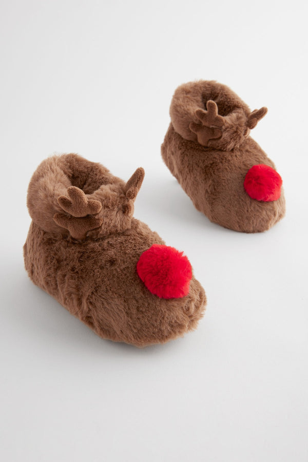 Brown Reindeer Christmas Slipper Boots