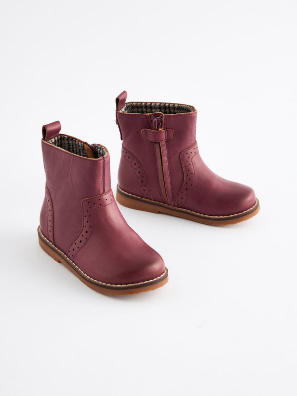 Pink Ankle Leather Cosy Lined Boots