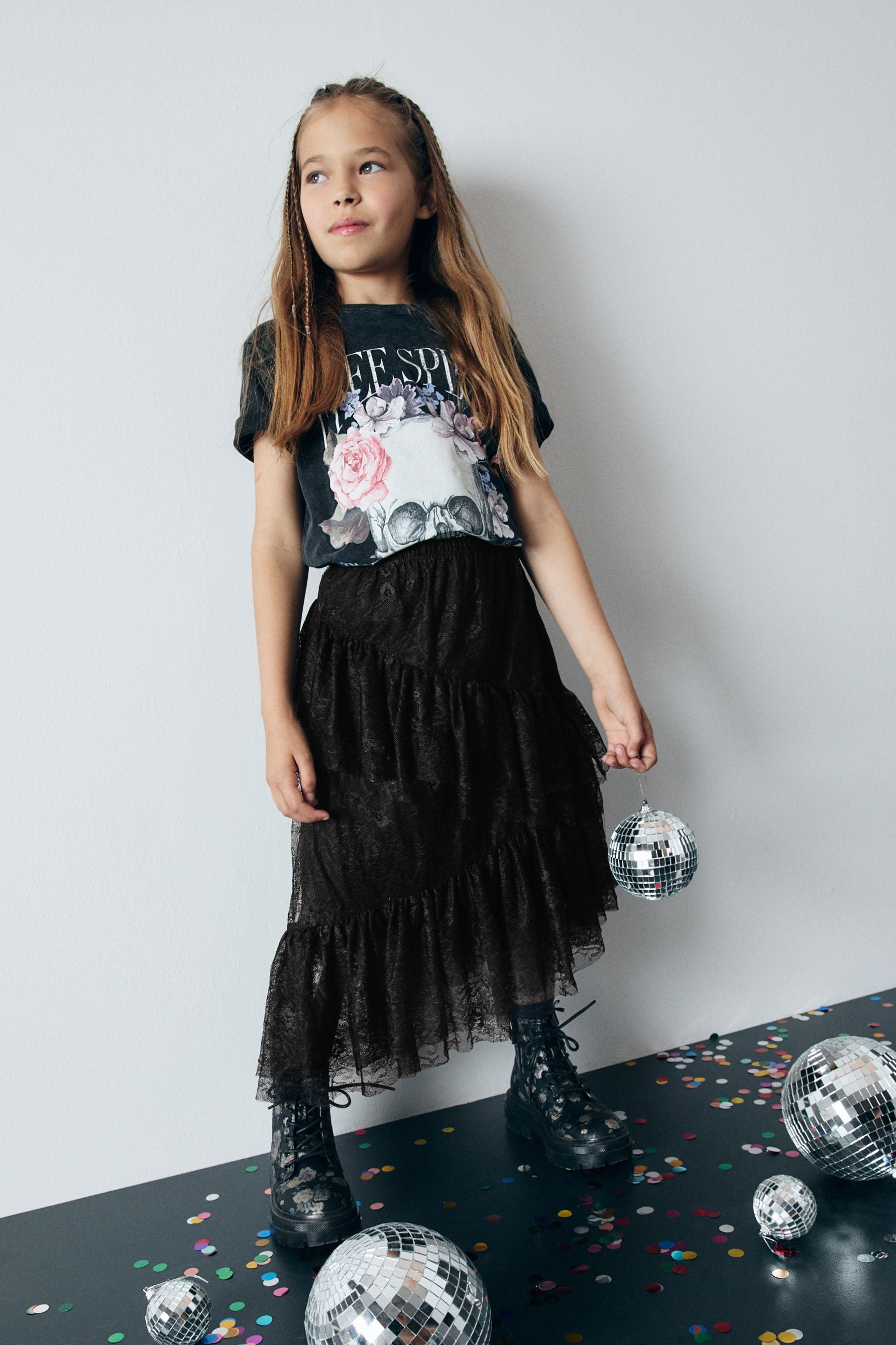 Black Lace Tiered Skirt (3-16yrs)