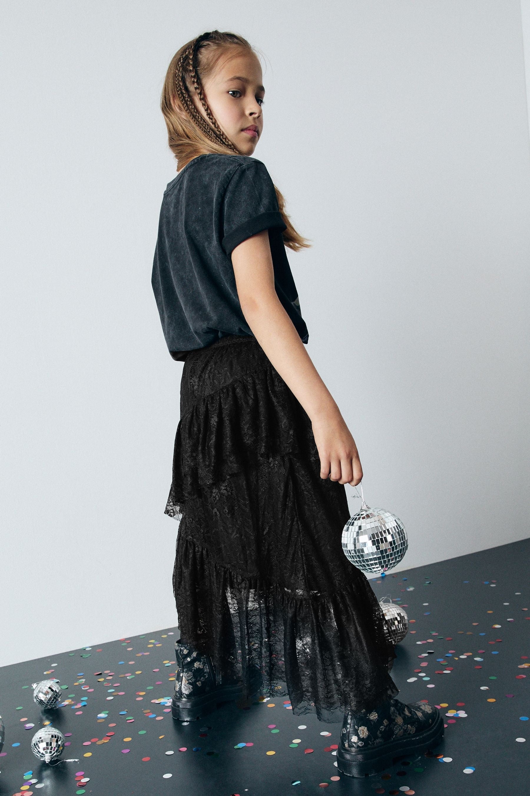 Black Lace Tiered Skirt (3-16yrs)