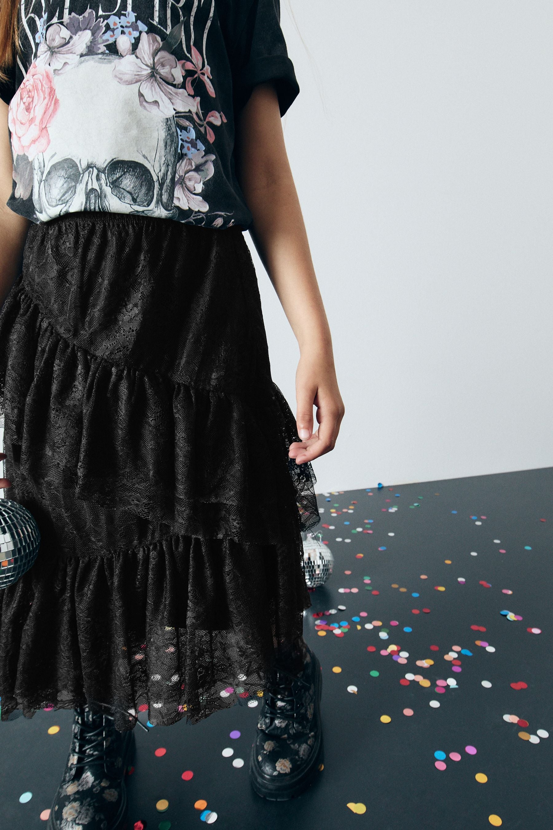 Black Lace Tiered Skirt (3-16yrs)