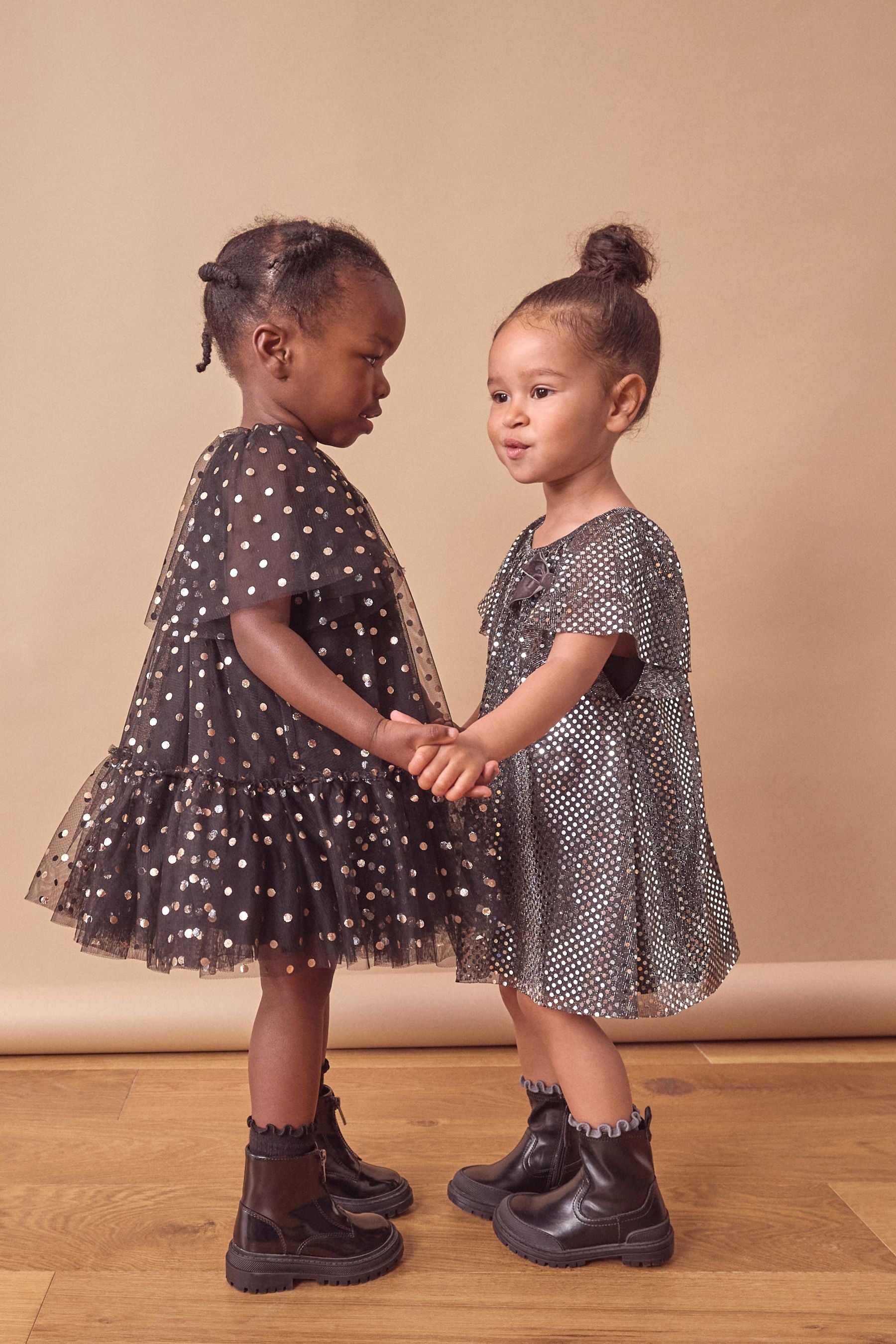 Black Foil Spot Mesh Party Dress (3mths-10yrs)