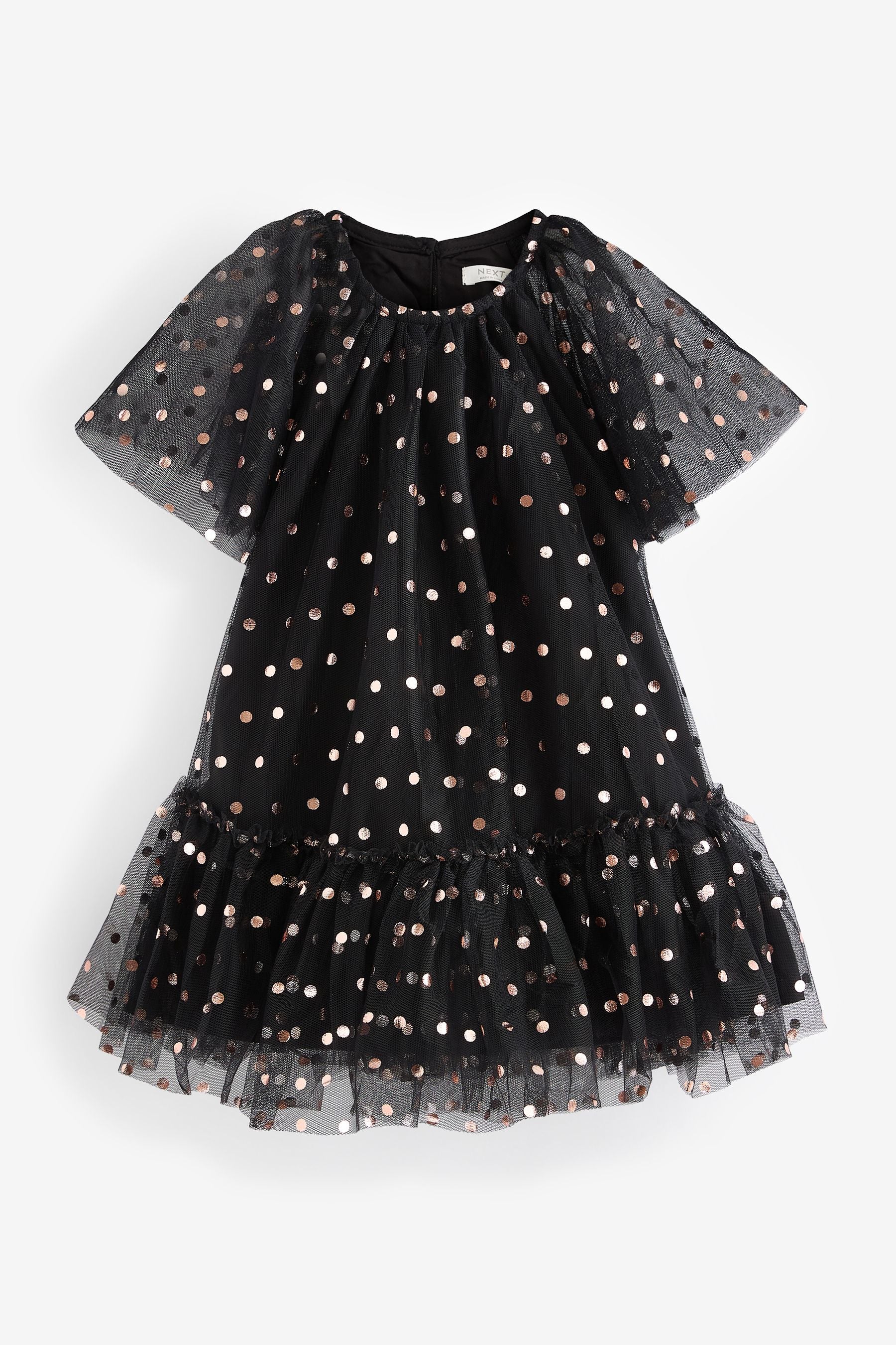 Black Foil Spot Mesh Party Dress (3mths-10yrs)