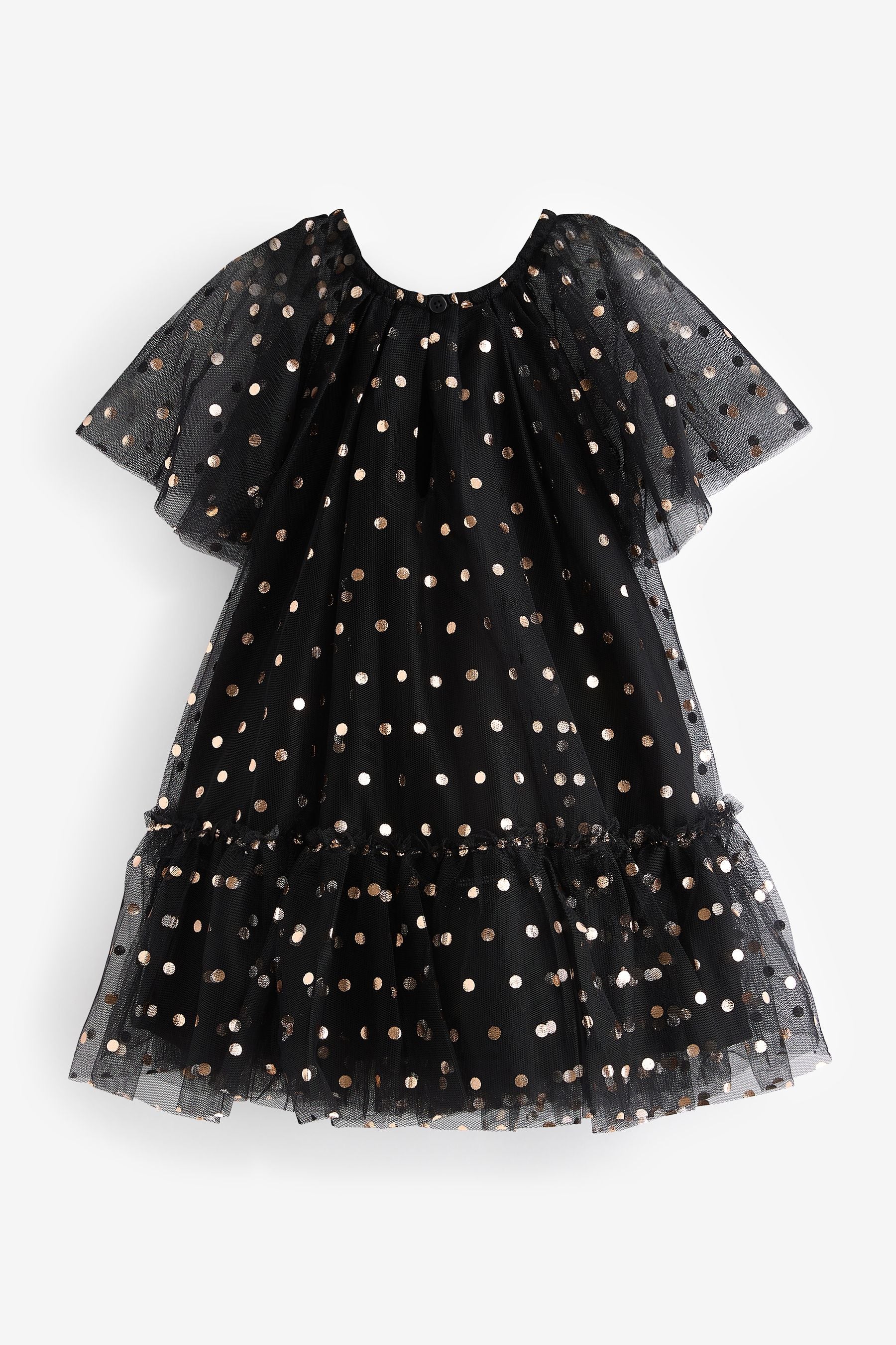 Black Foil Spot Mesh Party Dress (3mths-10yrs)