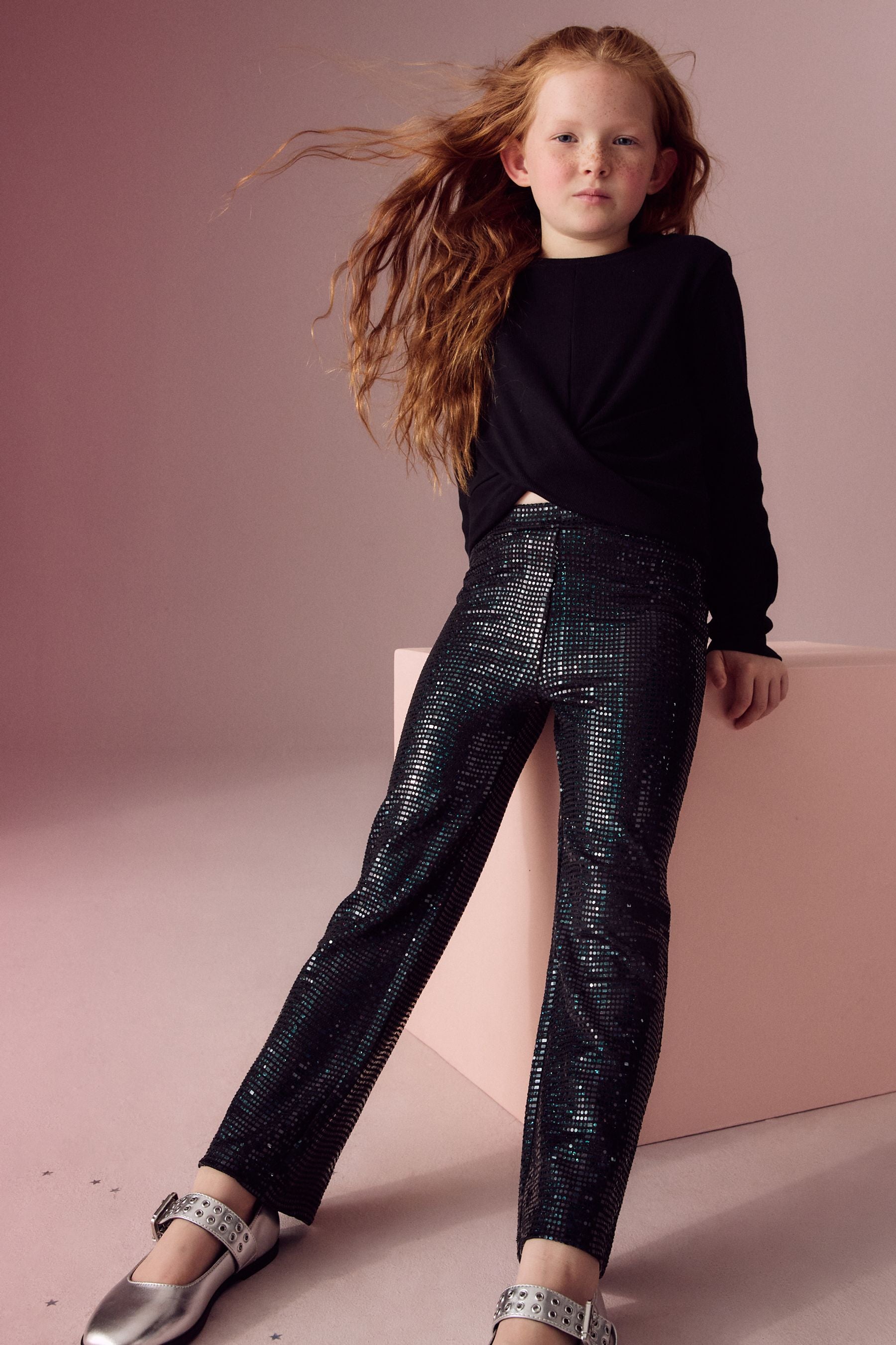 Black Sparkle Flared Leggings (3-16yrs)