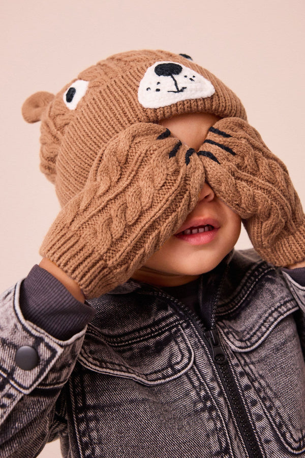 Brown Bear Hat and Mittens Set (3mths-6yrs)