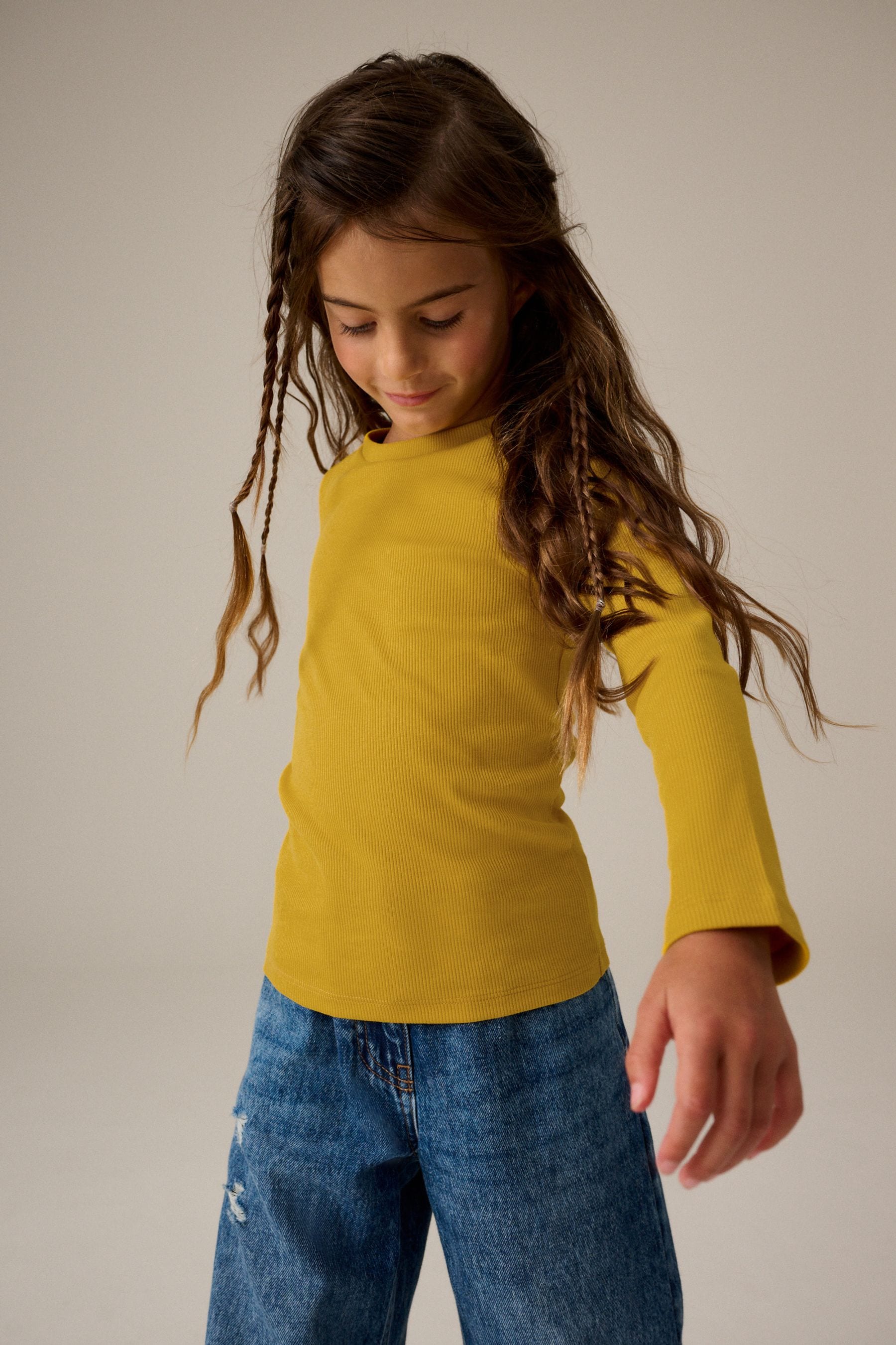 Ochre Yellow 1 Pack Long Sleeve Ribbed Top (3-16yrs)