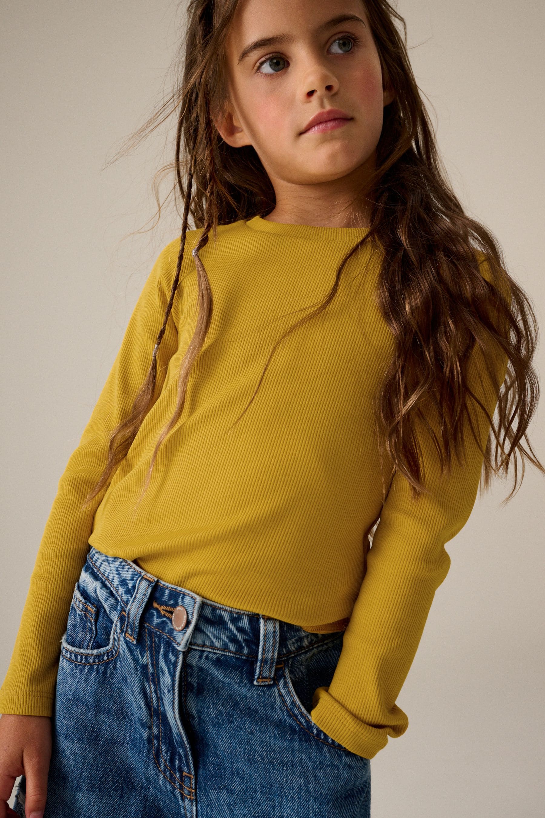 Ochre Yellow 1 Pack Long Sleeve Ribbed Top (3-16yrs)