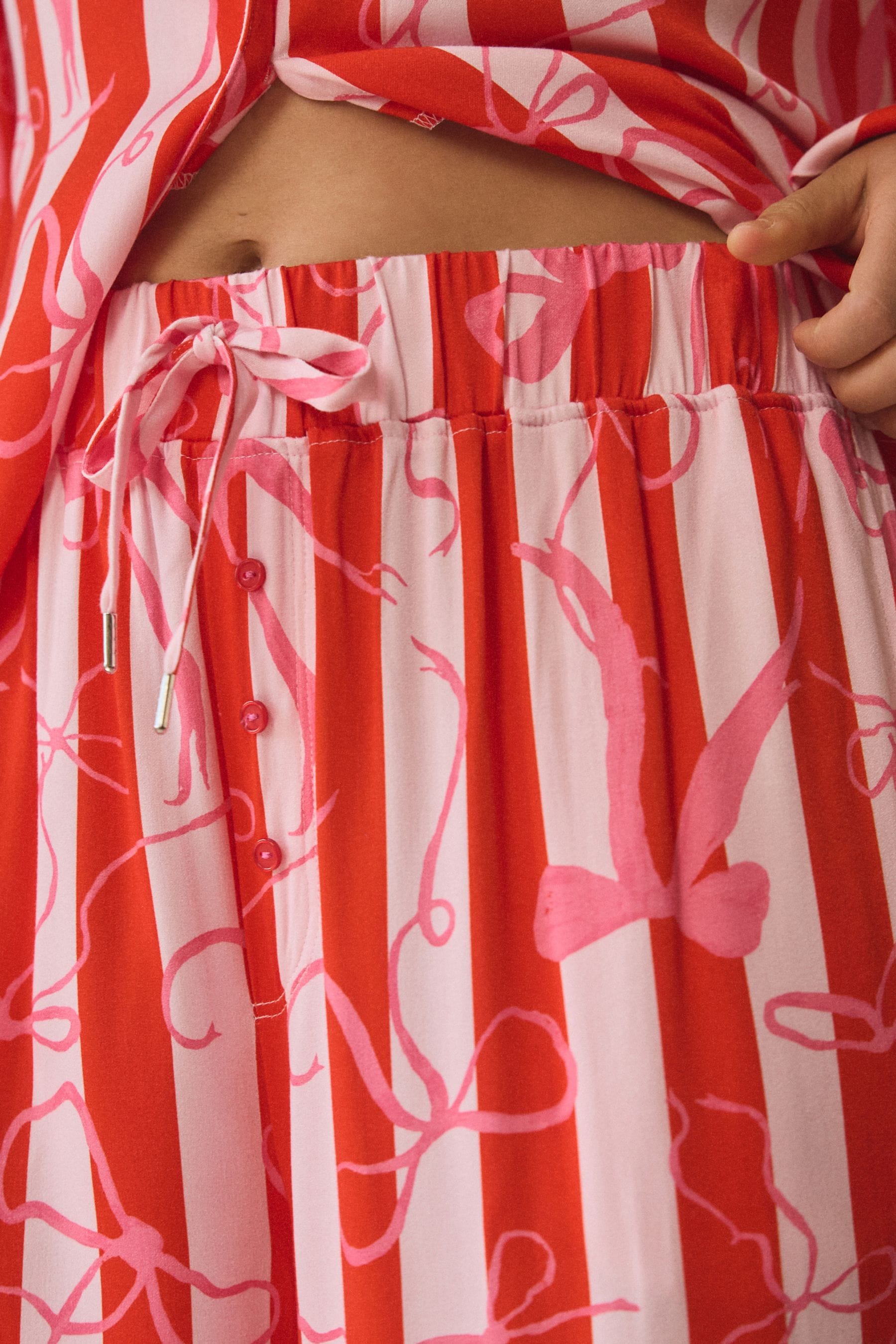 Red/Pink Bow Stripe Button Through Pyjamas