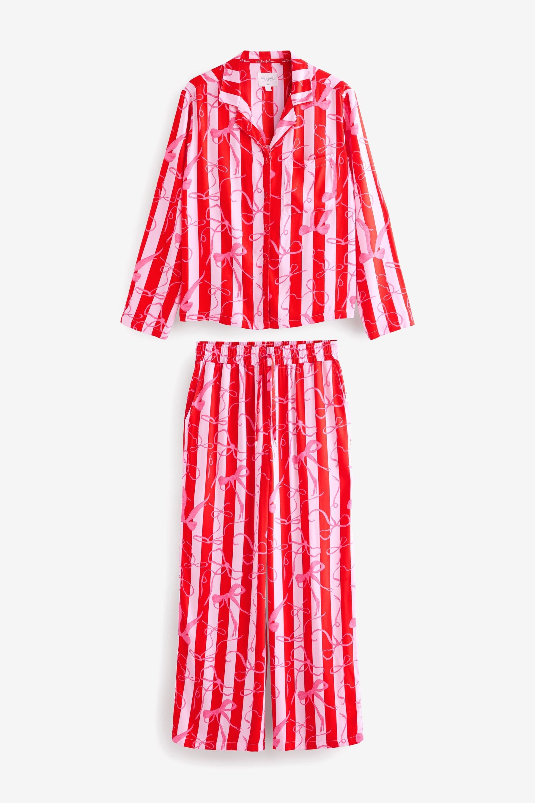 Red/Pink Bow Stripe Button Through Pyjamas